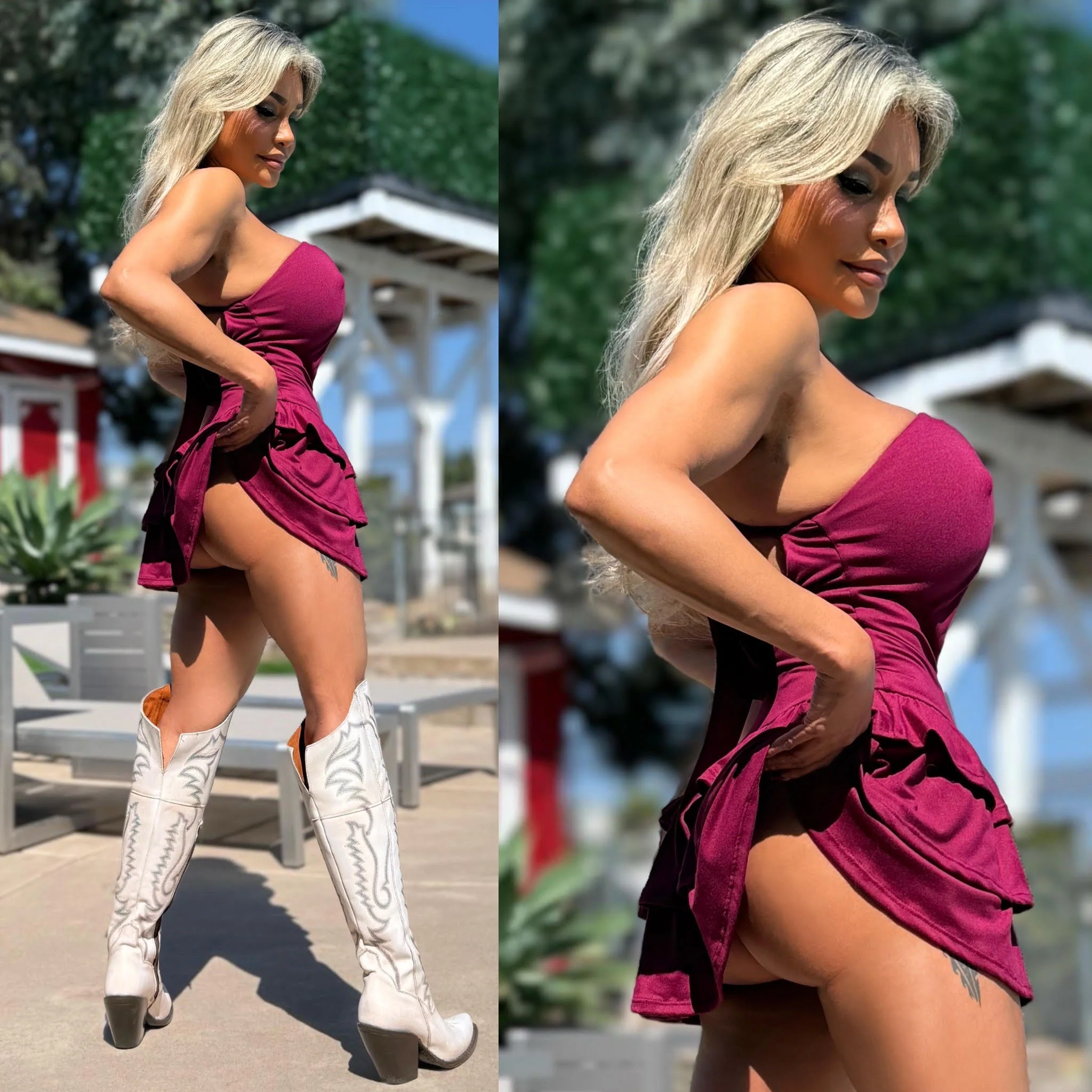 Connie's EXCLUSIVE & LIMITED "Irresistible ❤️ DEEP RED Mini" PEEP CHEST, Adjustable Halter, Ruffle Mini, Made in The USA - Image 4