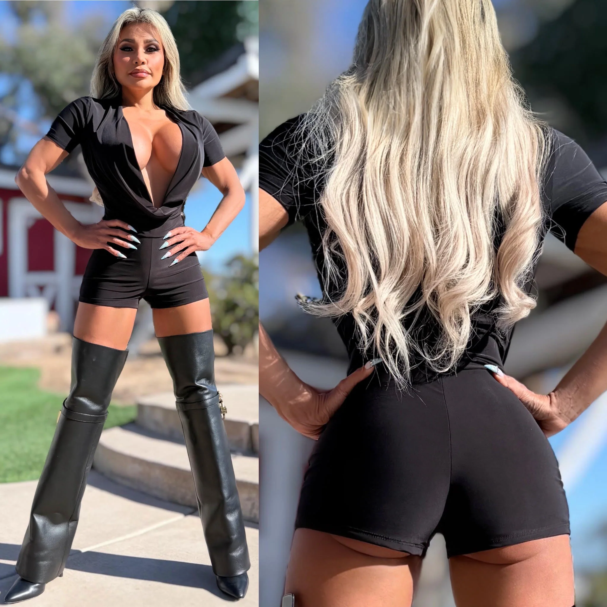 Connie's LIMITED "BLACK CLUB ROMPER 🍸" DEEP COWL PLUNGE with BOOTY PEEP, FULL stretch Fit No Zippers - Image 2