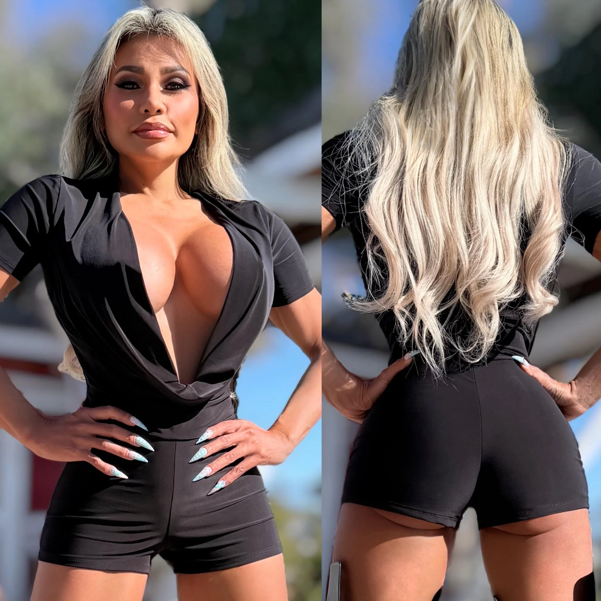 Connie's LIMITED "BLACK CLUB ROMPER 🍸" DEEP COWL PLUNGE with BOOTY PEEP, FULL stretch Fit No Zippers - Image 5