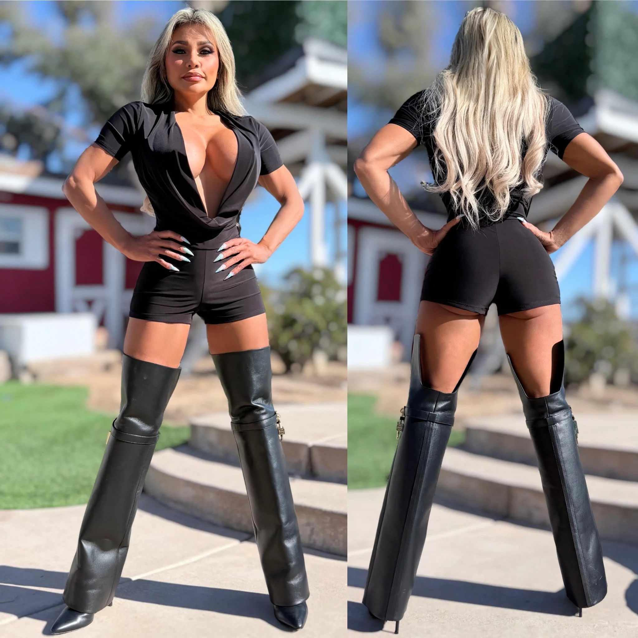 Connie's LIMITED "BLACK CLUB ROMPER 🍸" DEEP COWL PLUNGE with BOOTY PEEP, FULL stretch Fit No Zippers - Image 6