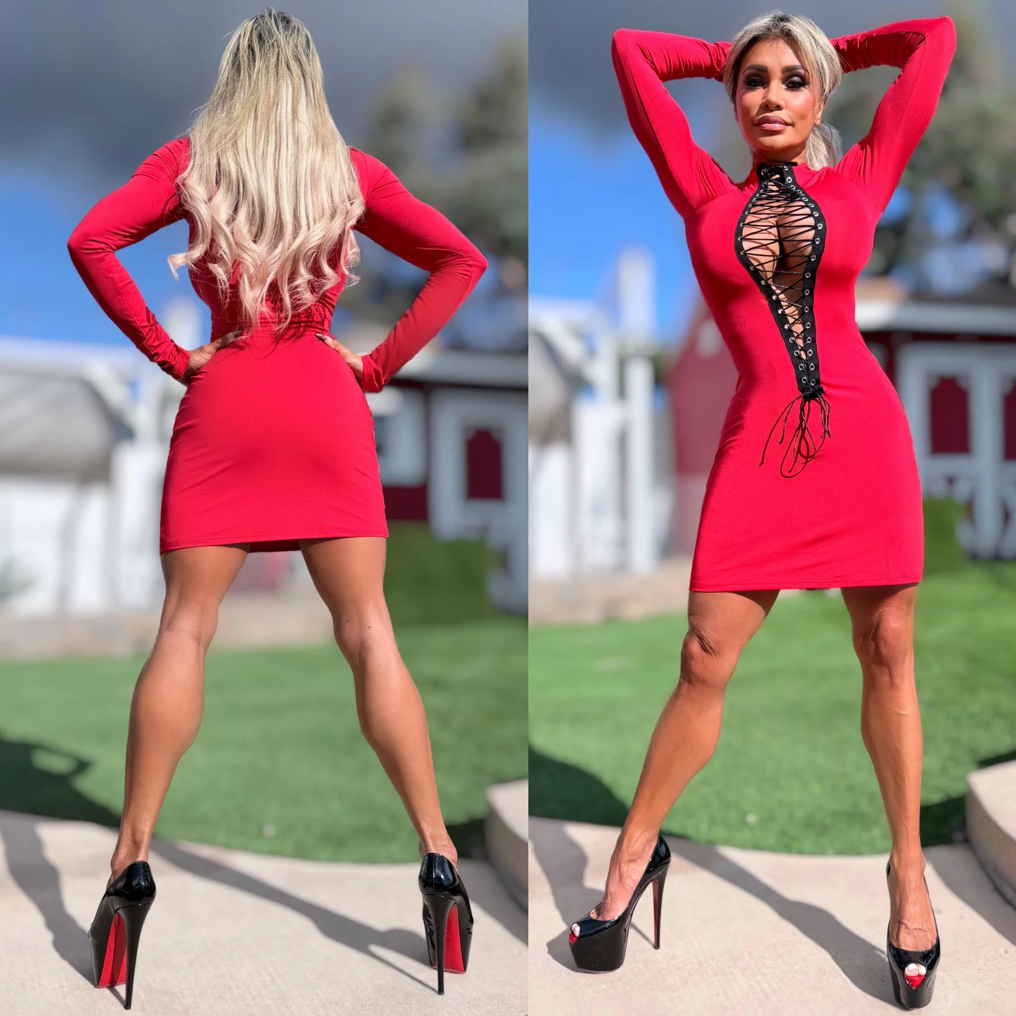 Connie's "OPEN LACE UP CHEST Mini" RED With Black Trim and adjustable Lace, FULL STRETCH FIT!!! - Image 2