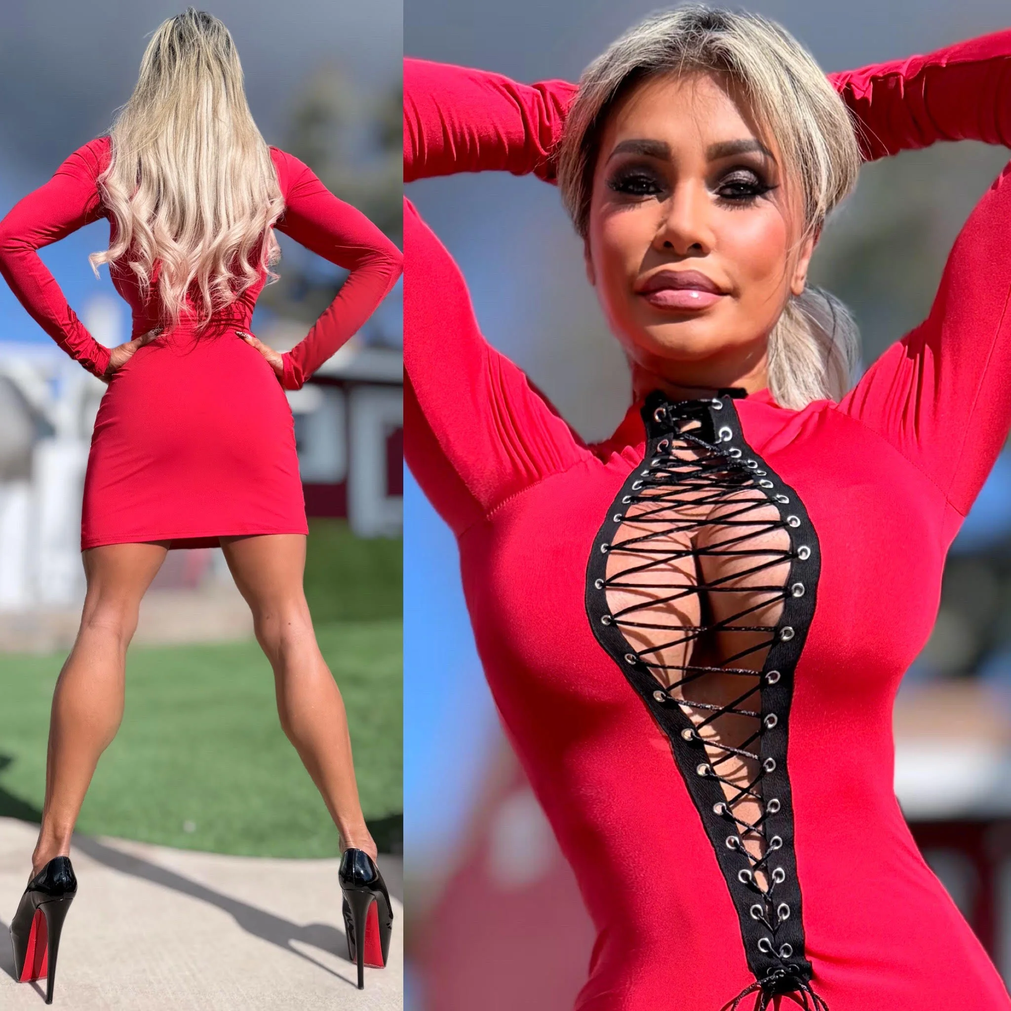 Connie's "OPEN LACE UP CHEST Mini" RED With Black Trim and adjustable Lace, FULL STRETCH FIT!!! - Image 3