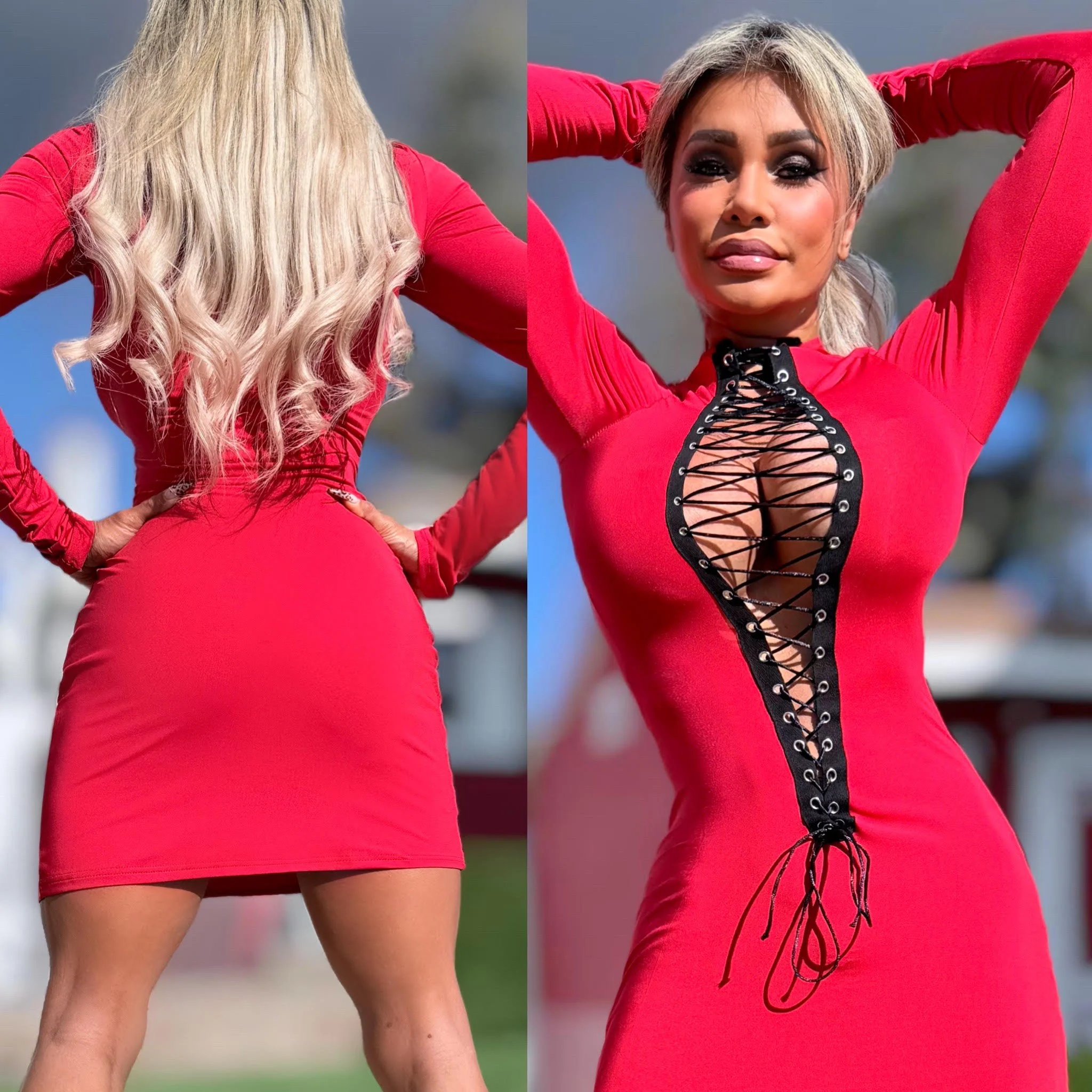 Connie's "OPEN LACE UP CHEST Mini" RED With Black Trim and adjustable Lace, FULL STRETCH FIT!!! - Image 5