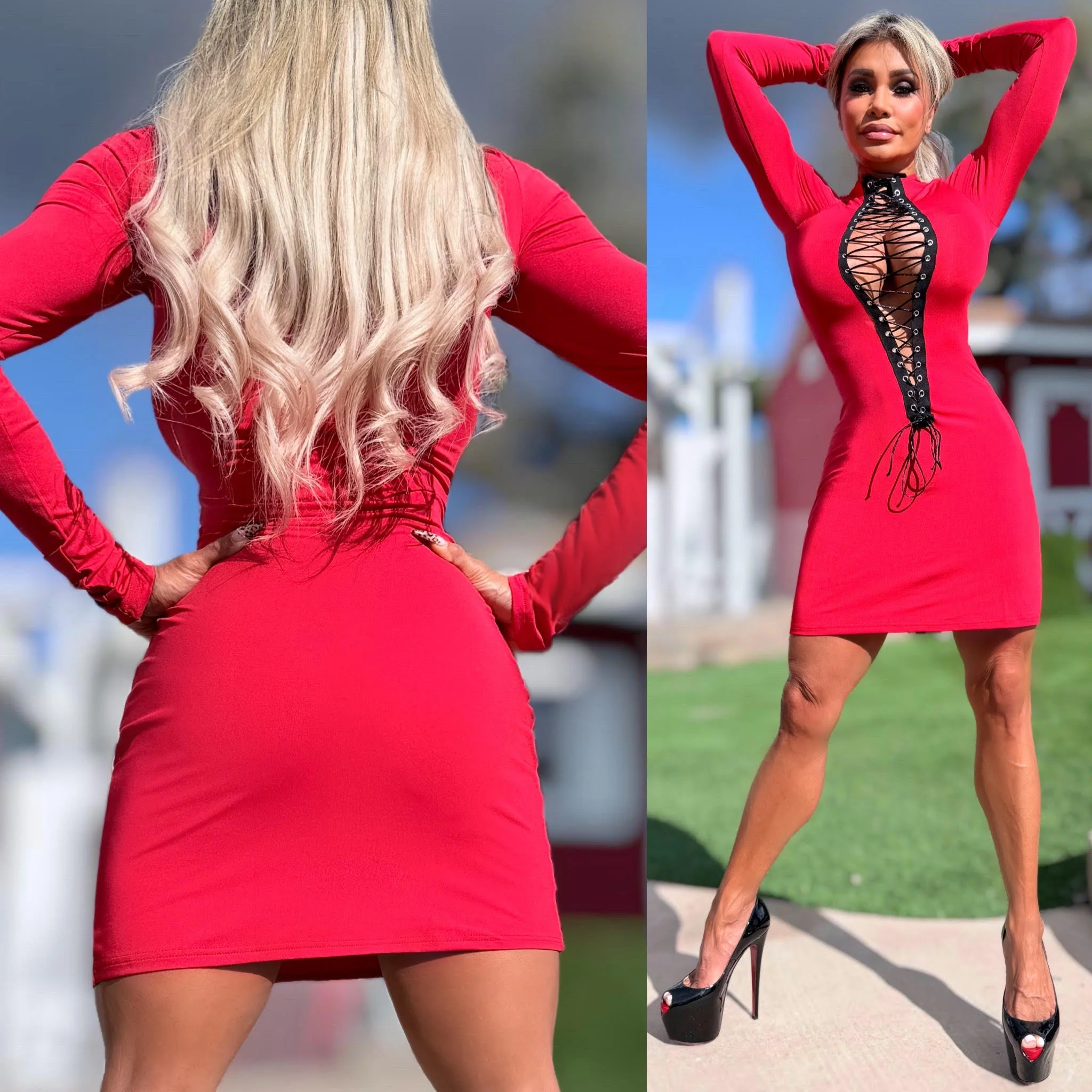 Connie's "OPEN LACE UP CHEST Mini" RED With Black Trim and adjustable Lace, FULL STRETCH FIT!!! - Image 6