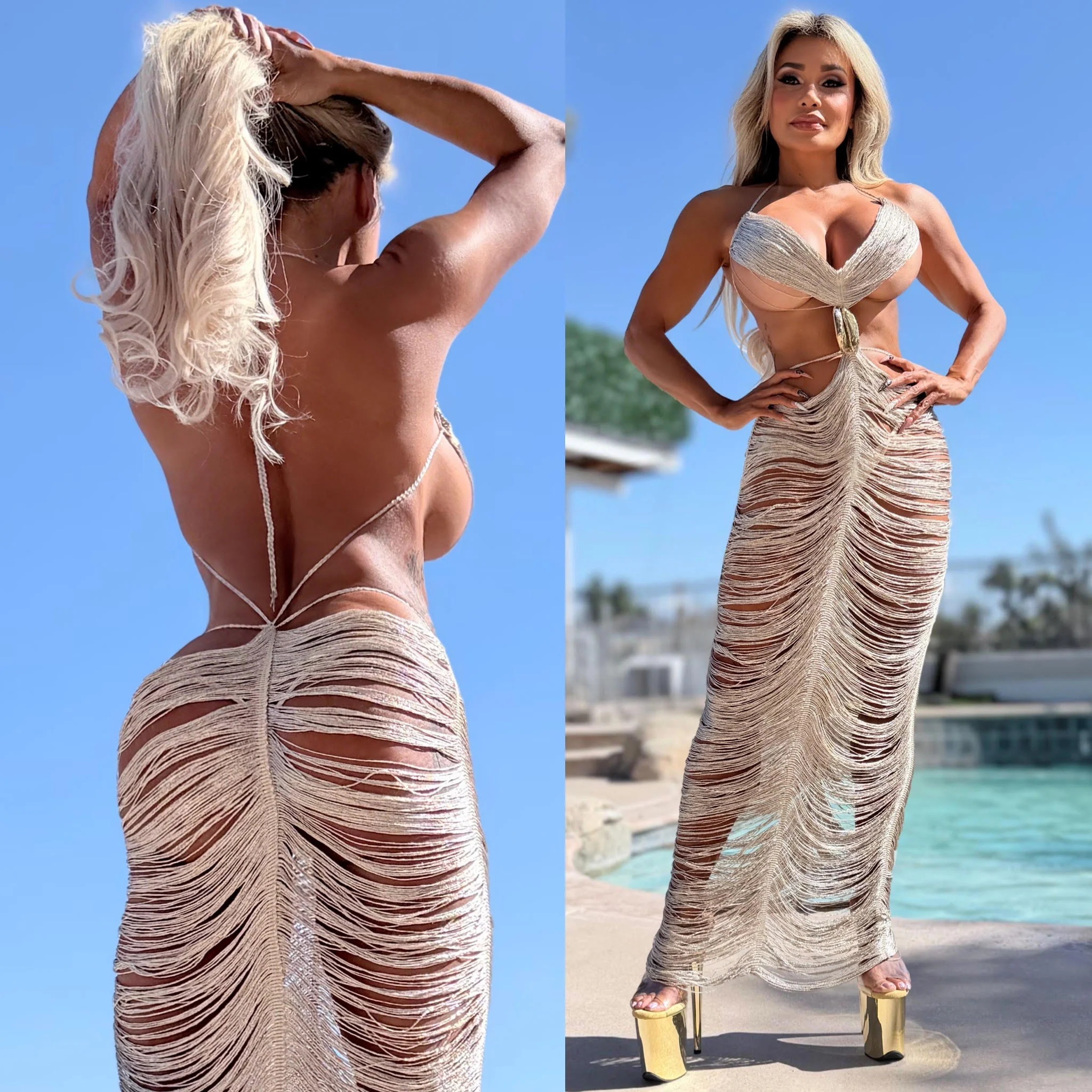 Connie's LIMITED EXCLUSIVE "GOLD CHAMPAGNE 🍾🥂 STRING MAXI" RICH METAL CHEST Accent, NOT LINED, The Chest area is Nice and Thick - Image 6