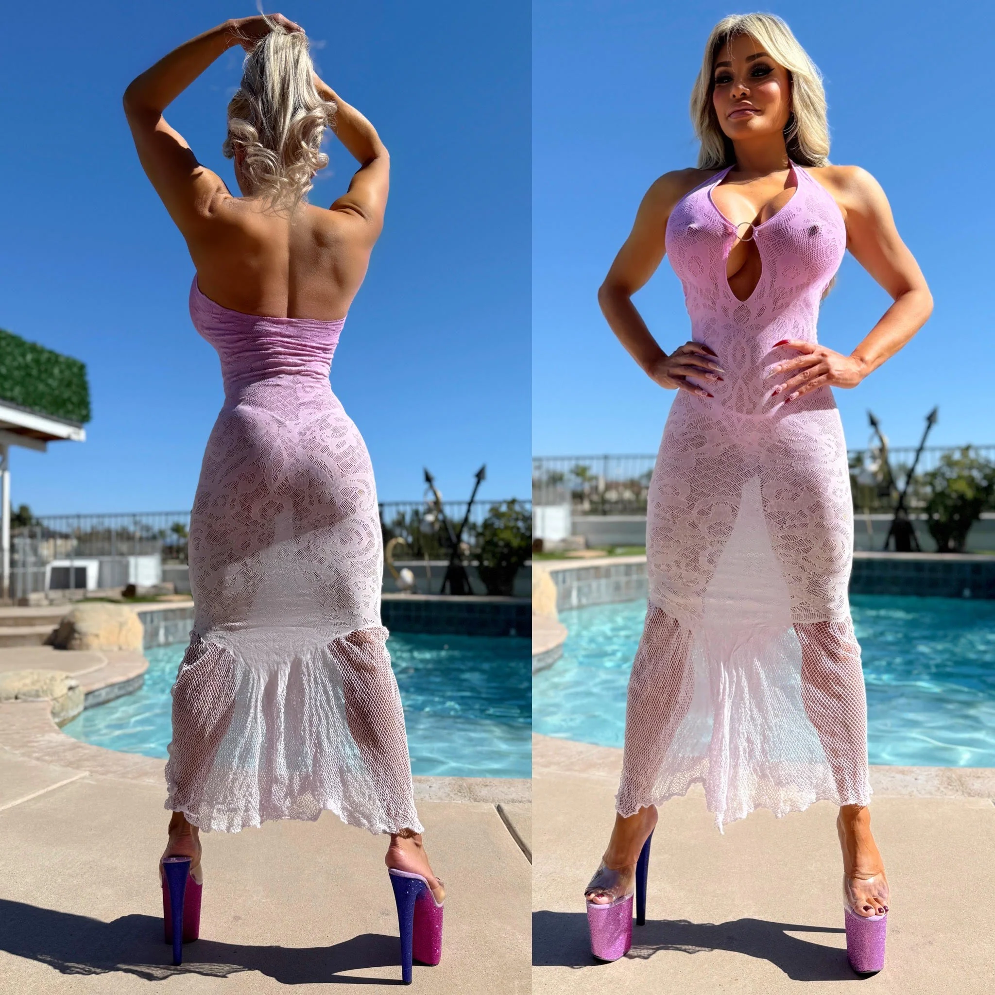 Connie's "SCANDALOUS POOL PARTY RICH Ombre FLORAL MESH MIDI" Semi Sheer Extreme Stretch Fabric, Matching Panties - Image 2