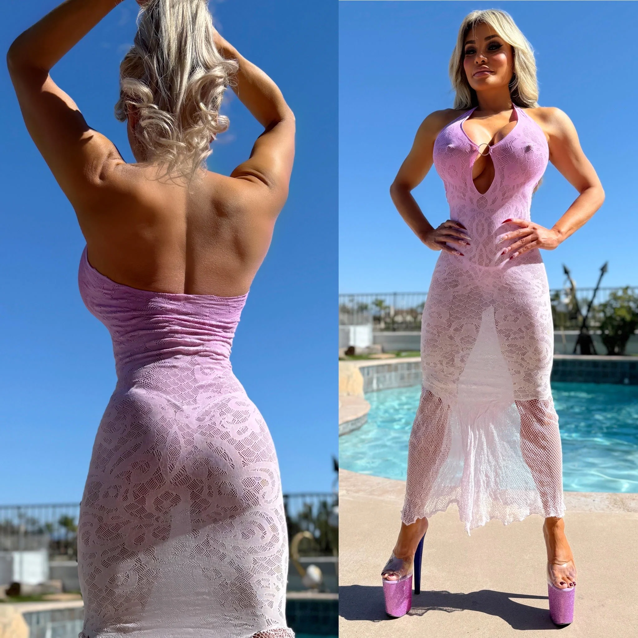 Connie's "SCANDALOUS POOL PARTY RICH Ombre FLORAL MESH MIDI" Semi Sheer Extreme Stretch Fabric, Matching Panties - Image 3