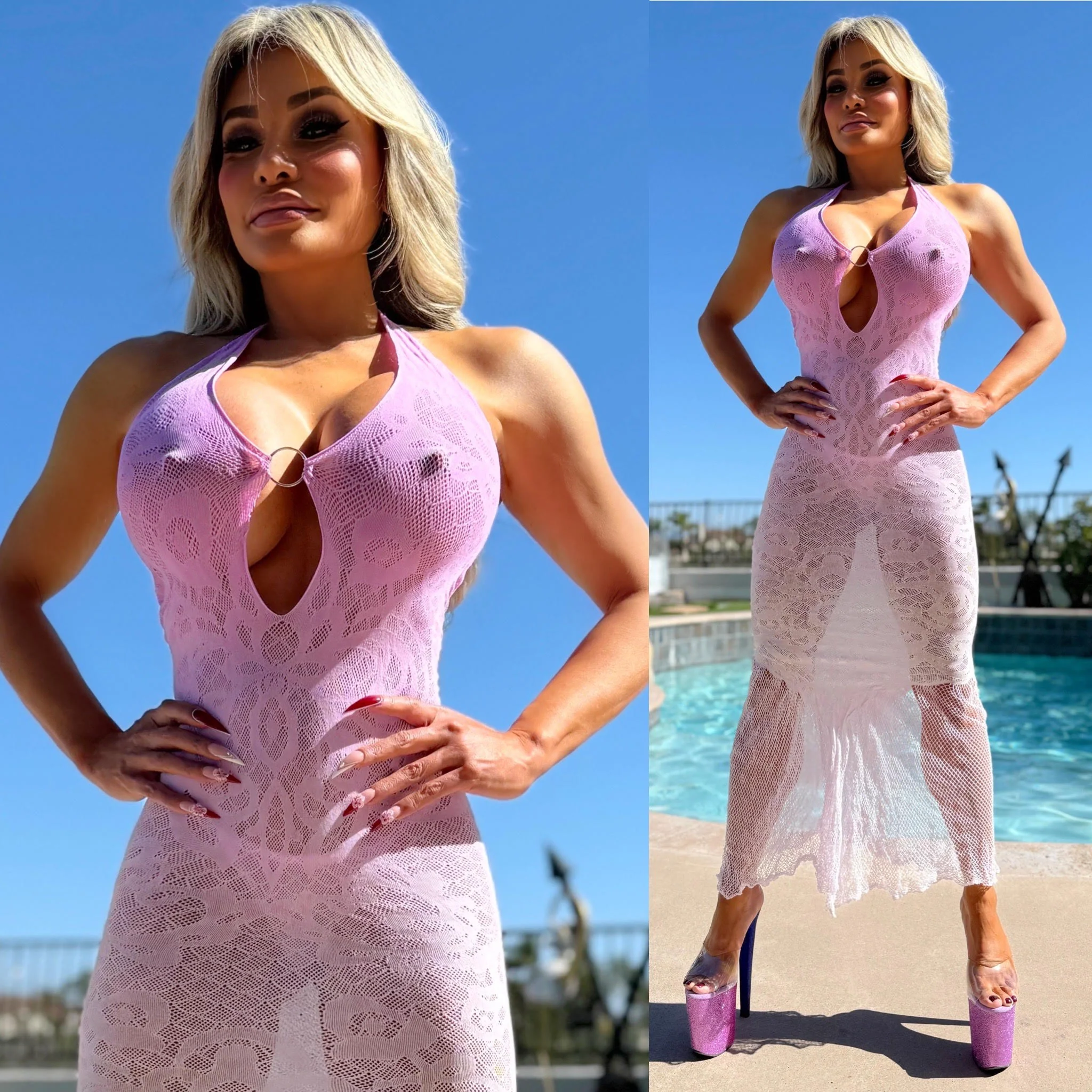 Connie's "SCANDALOUS POOL PARTY RICH Ombre FLORAL MESH MIDI" Semi Sheer Extreme Stretch Fabric, Matching Panties - Image 4