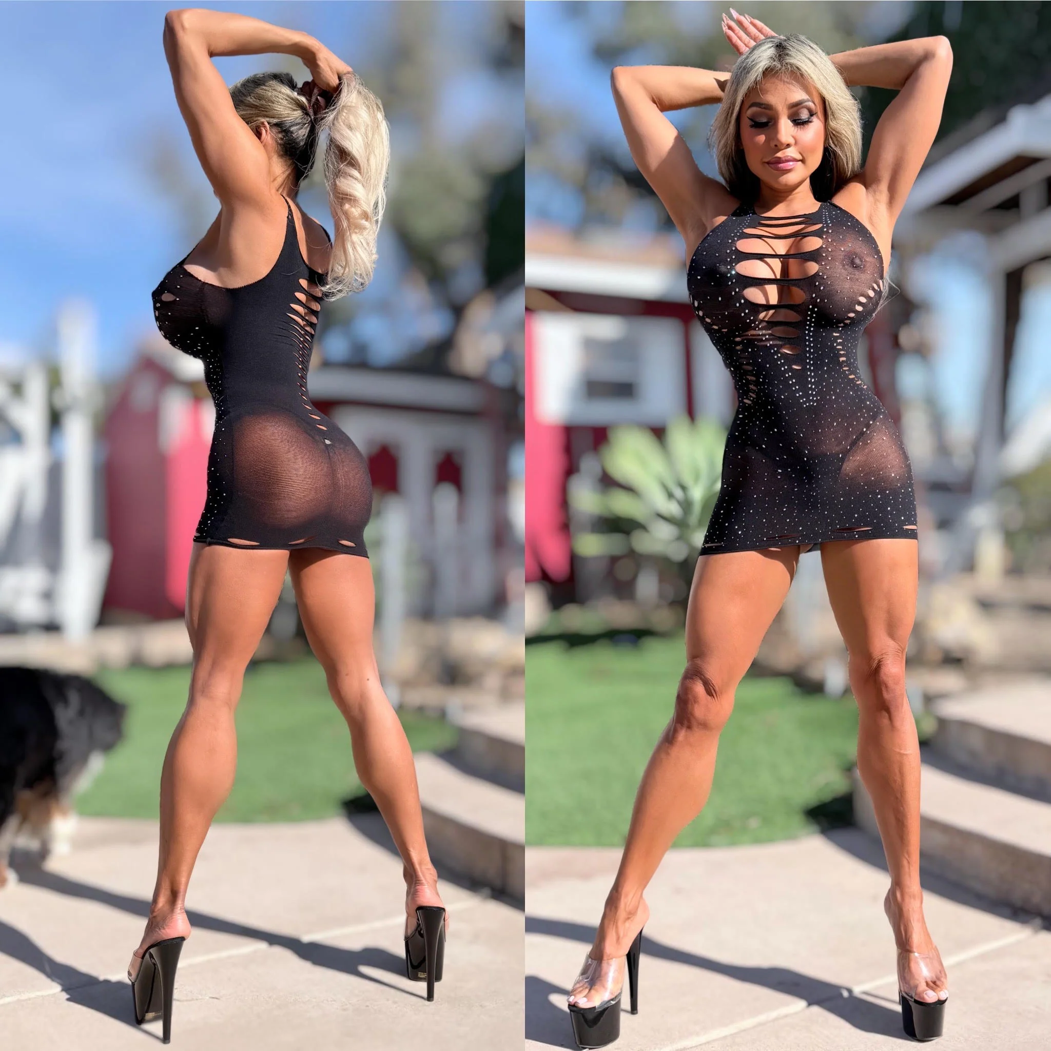 Connie's "BLACK ๐DIAMONDS๐ Rhinestone Sparkle Mini" Extreme Stretch See Thru Lingerie Mini Dress - Image 4