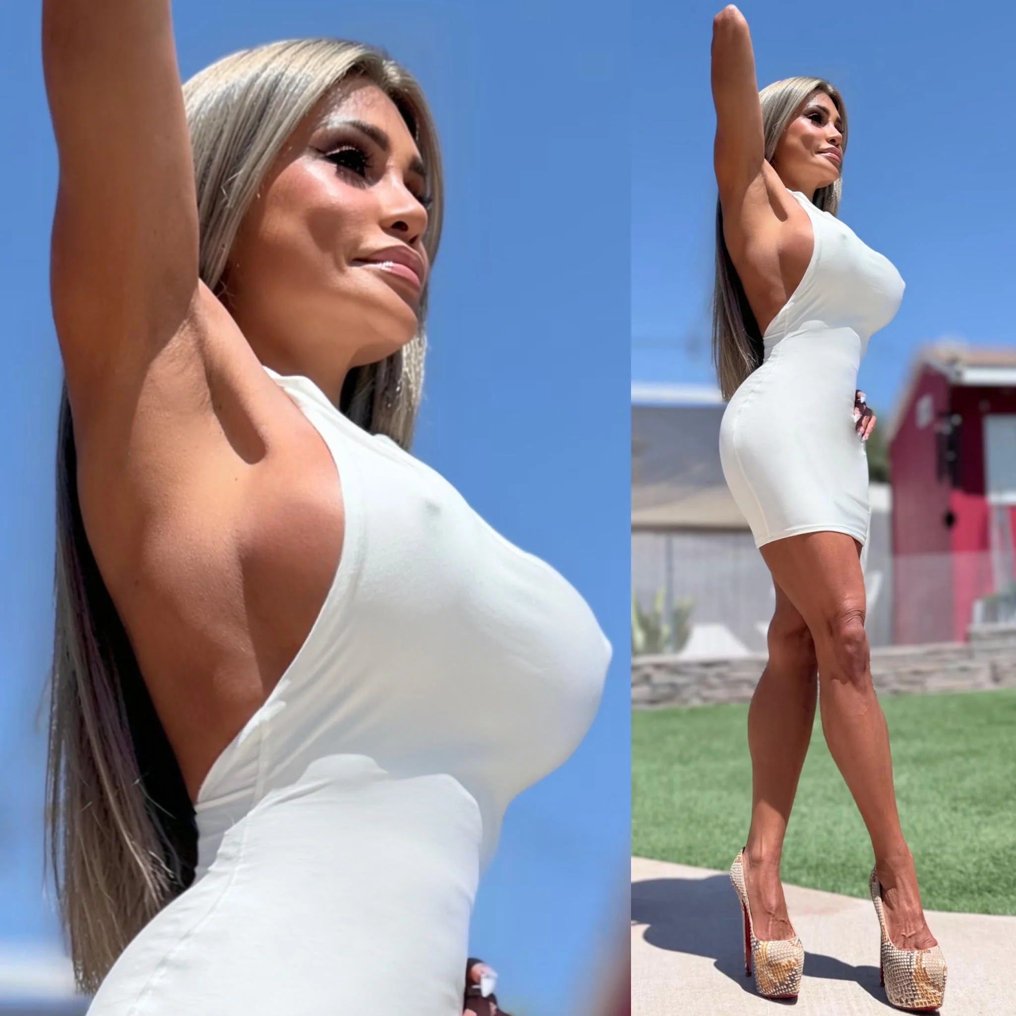 Connie's *EXCLUSIVE* "BACKLESS WHITE SHEEN SIDE CLEAVAGE Mini" Top Shelf DOUBLE FABRIC SUPPORT, No Bra Needed  .... Made in the USA - Image 7