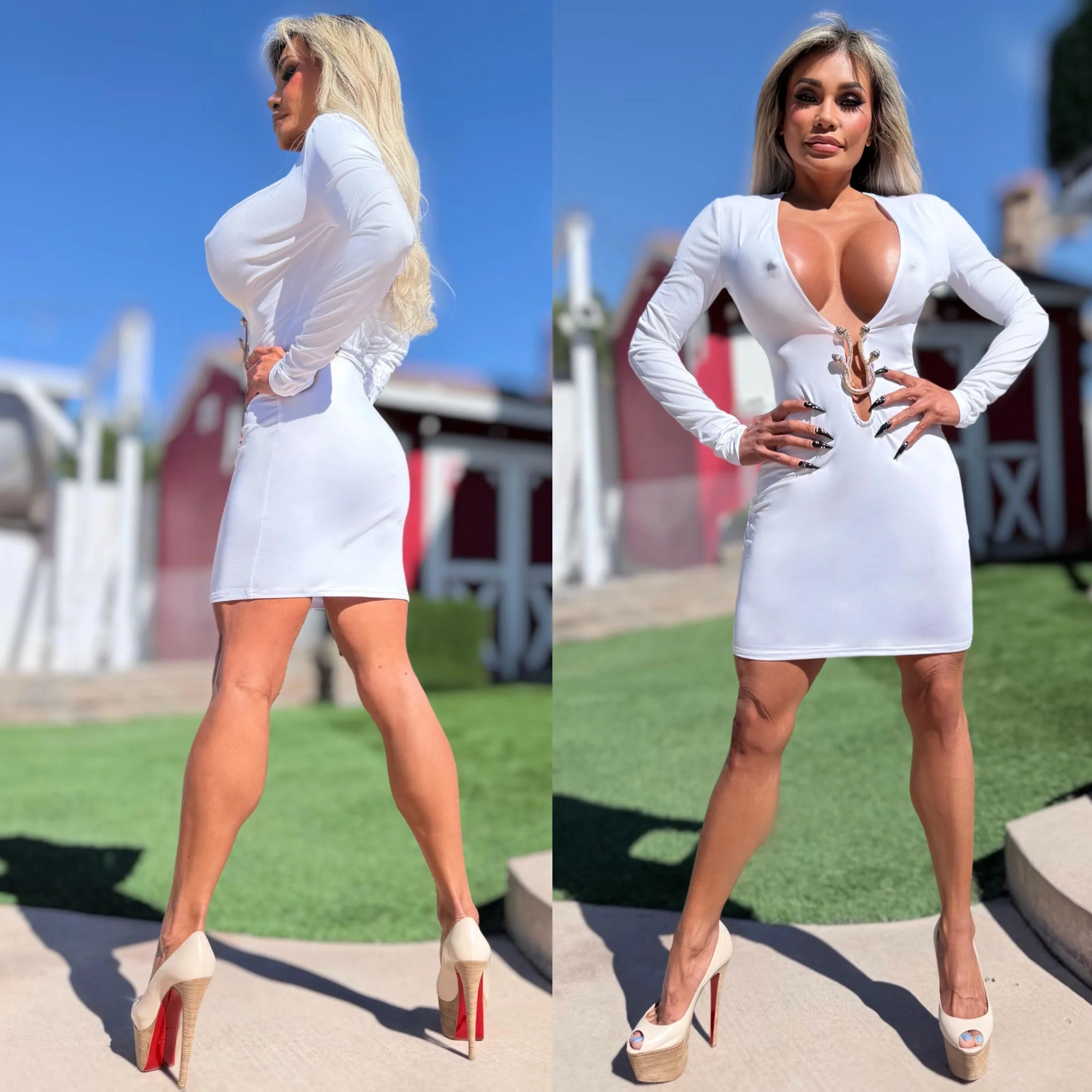 Connie's EXCLUSIVE "Elegant WHITE SNAKE DEEP PLUNGE MINI" Gold SNAKE Accent, EXTREME PLUNGE Super Stretch PENCIL FIT ๐ธ๐ธ๐ธ - Image 3