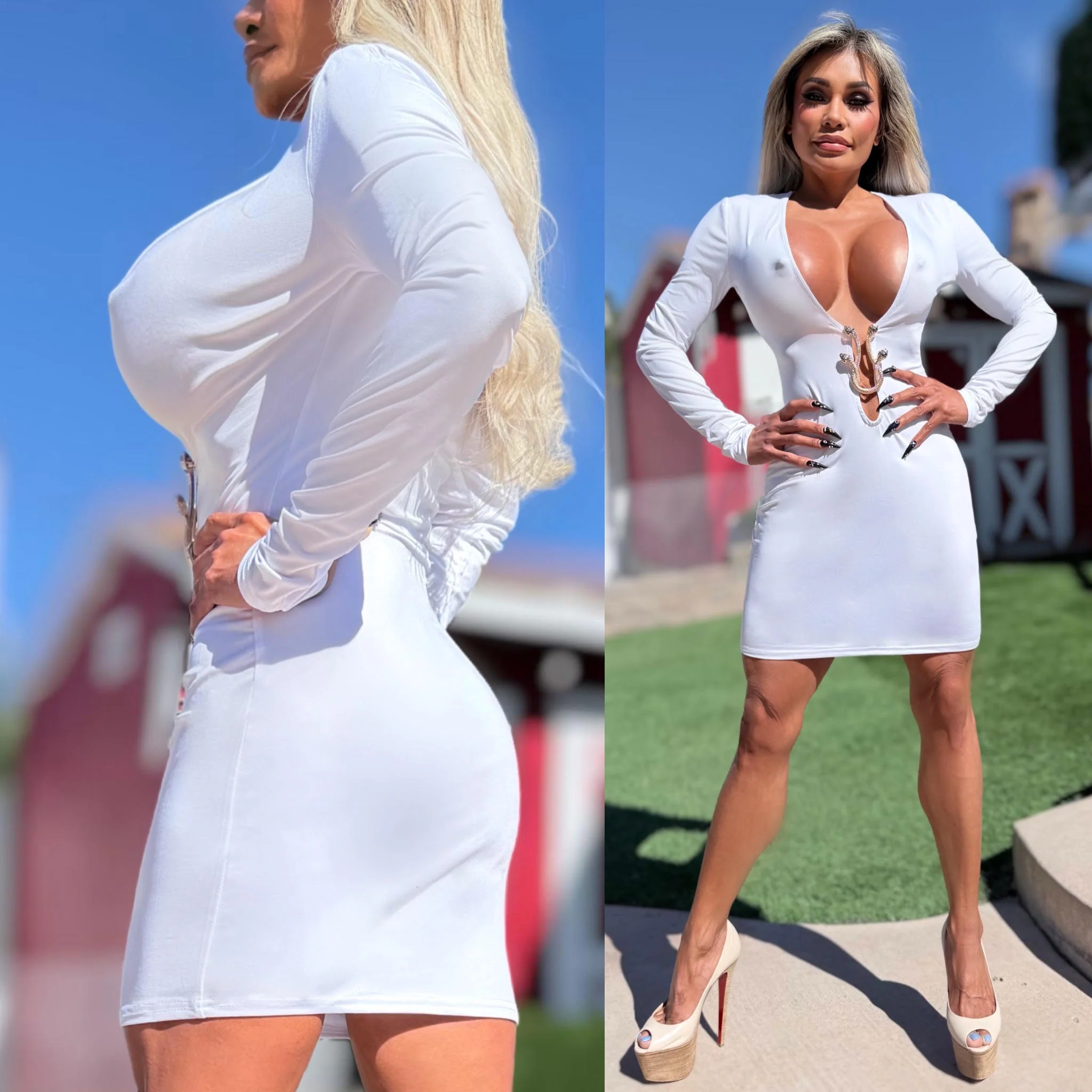 Connie's EXCLUSIVE "Elegant WHITE SNAKE DEEP PLUNGE MINI" Gold SNAKE Accent, EXTREME PLUNGE Super Stretch PENCIL FIT ๐ธ๐ธ๐ธ - Image 6