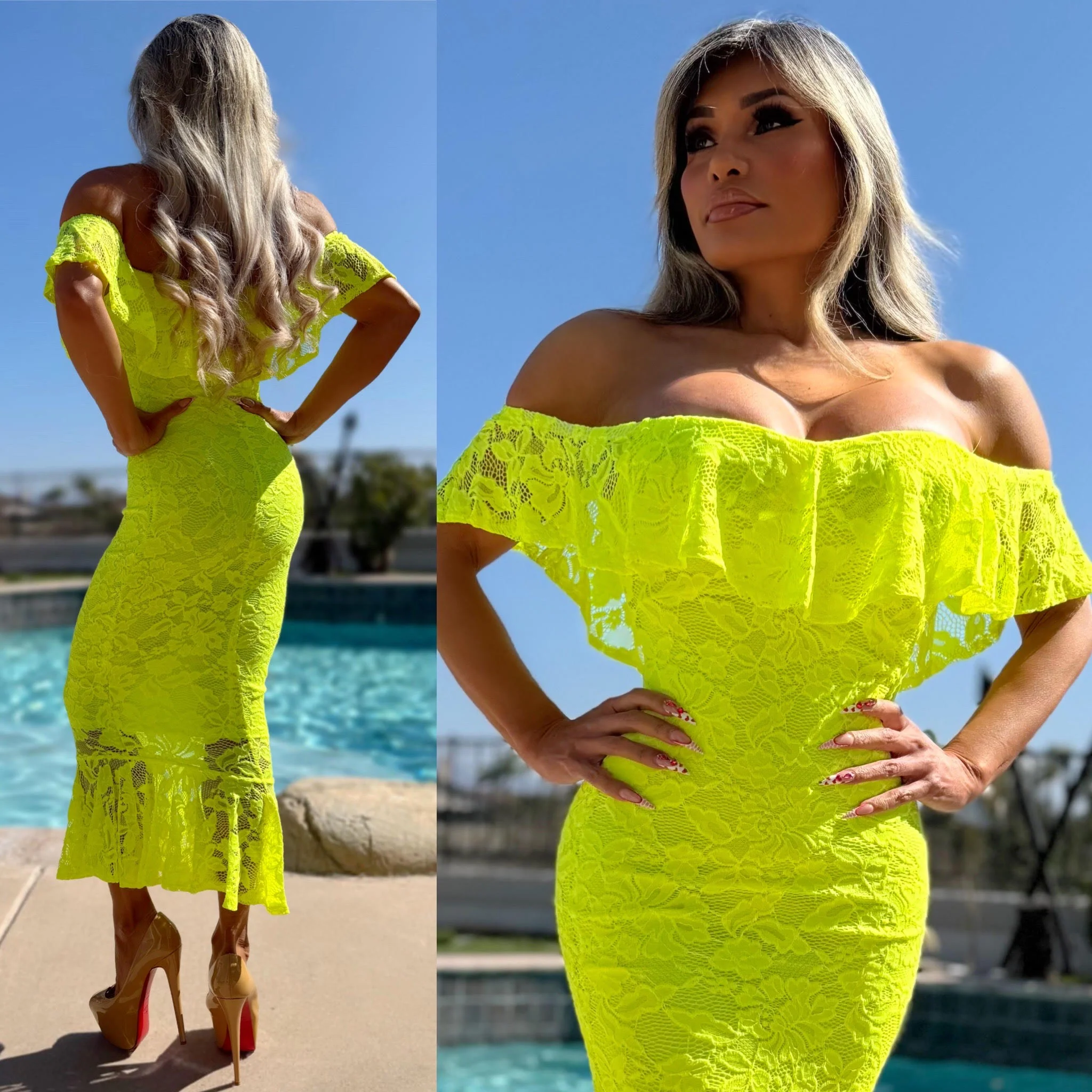 FINAL SALE Connie's Made in USA!!! "NEON YELLOW MIAMI BEACH STRETCH FIT MAXI " STRETCH LACE & Stretch Fit Matching Lining, LIMITED ITEM!!! - Image 3