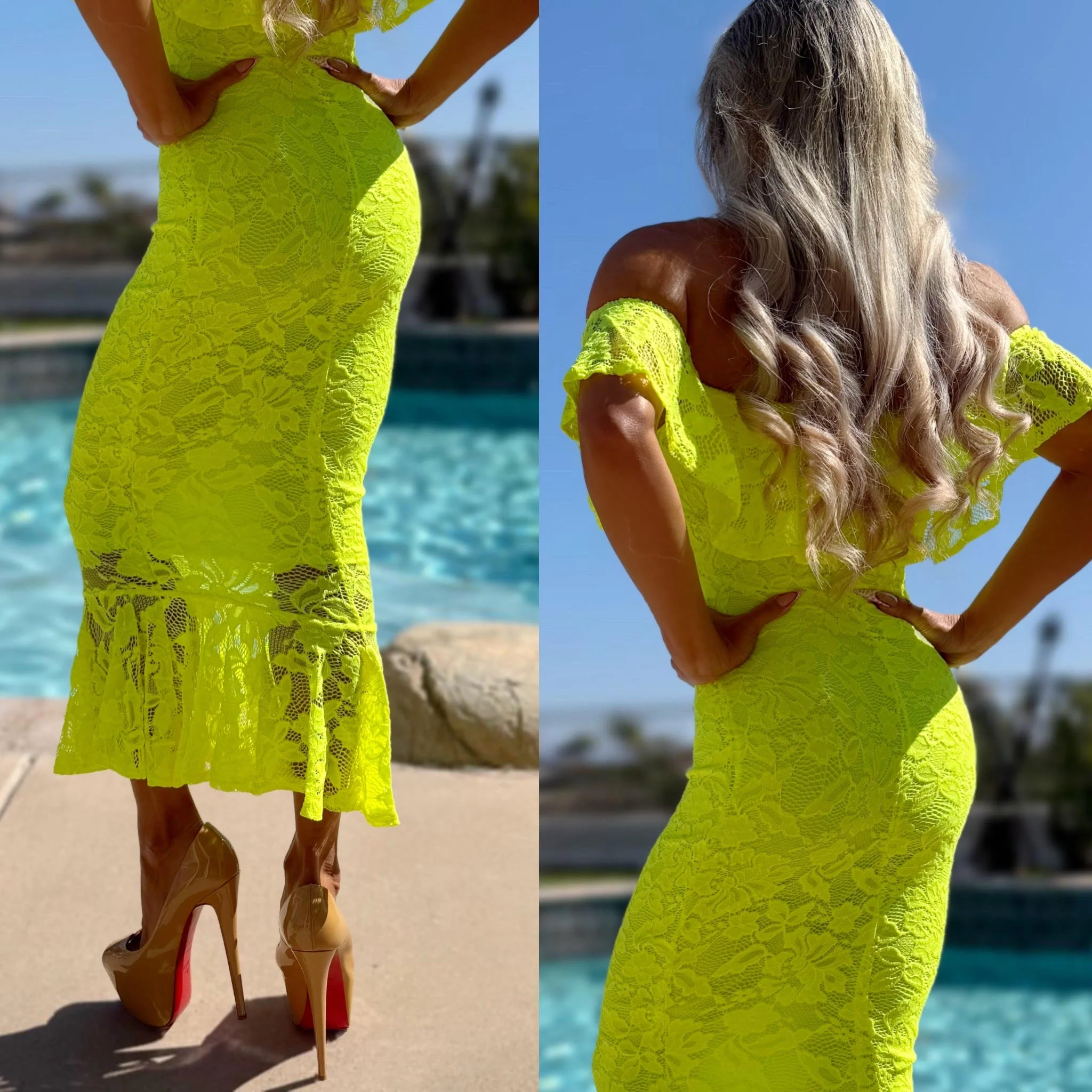 FINAL SALE Connie's Made in USA!!! "NEON YELLOW MIAMI BEACH STRETCH FIT MAXI " STRETCH LACE & Stretch Fit Matching Lining, LIMITED ITEM!!! - Image 4