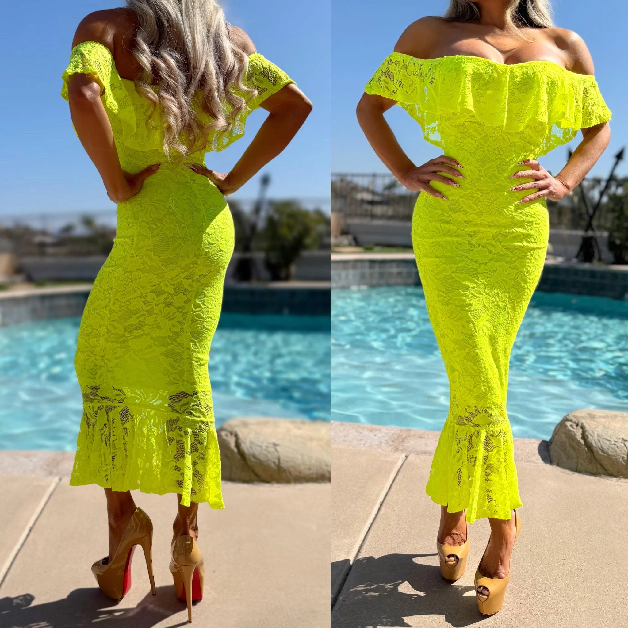 FINAL SALE Connie's Made in USA!!! "NEON YELLOW MIAMI BEACH STRETCH FIT MAXI " STRETCH LACE & Stretch Fit Matching Lining, LIMITED ITEM!!! - Image 5