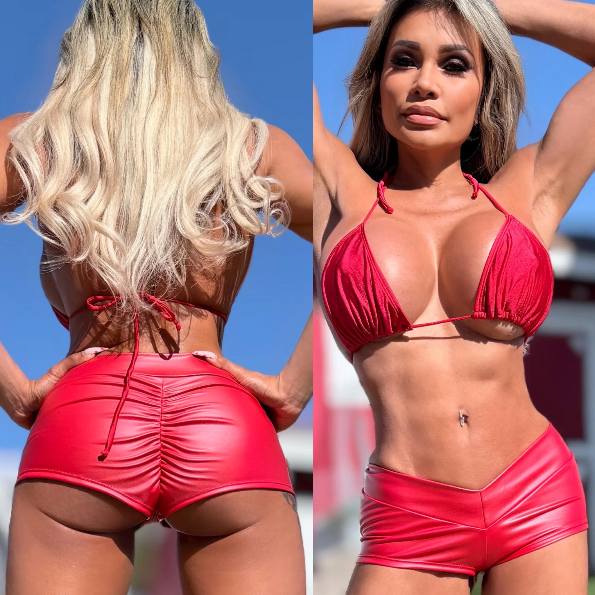 Connie's EXCLUSIVE!!! "H.A.F.  Booty Flash Shorts" Made in USA, RED LUST Rubberized Stretch Fit - Image 2