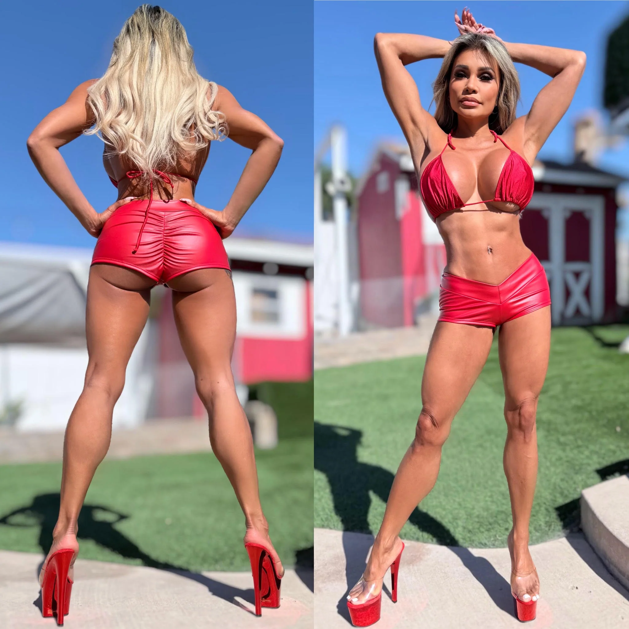 Connie's EXCLUSIVE!!! "H.A.F.  Booty Flash Shorts" Made in USA, RED LUST Rubberized Stretch Fit - Image 4