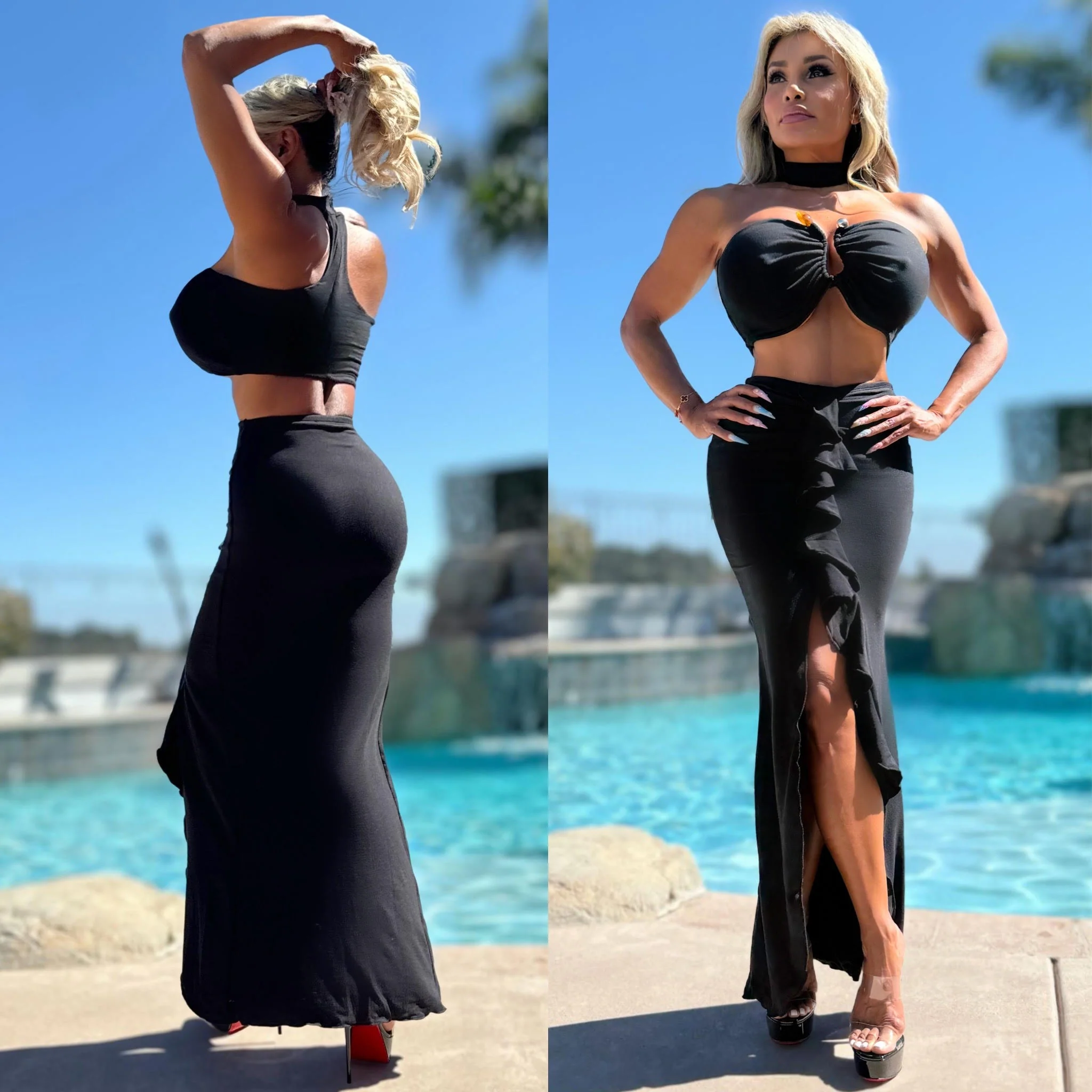 FINAL SALE Connie's EXCLUSIVE "HAWAIIAN ๐๏ธ BLACK BEACH SET" Racerback Choker Top and Maxi Skirt SET, Made in USA