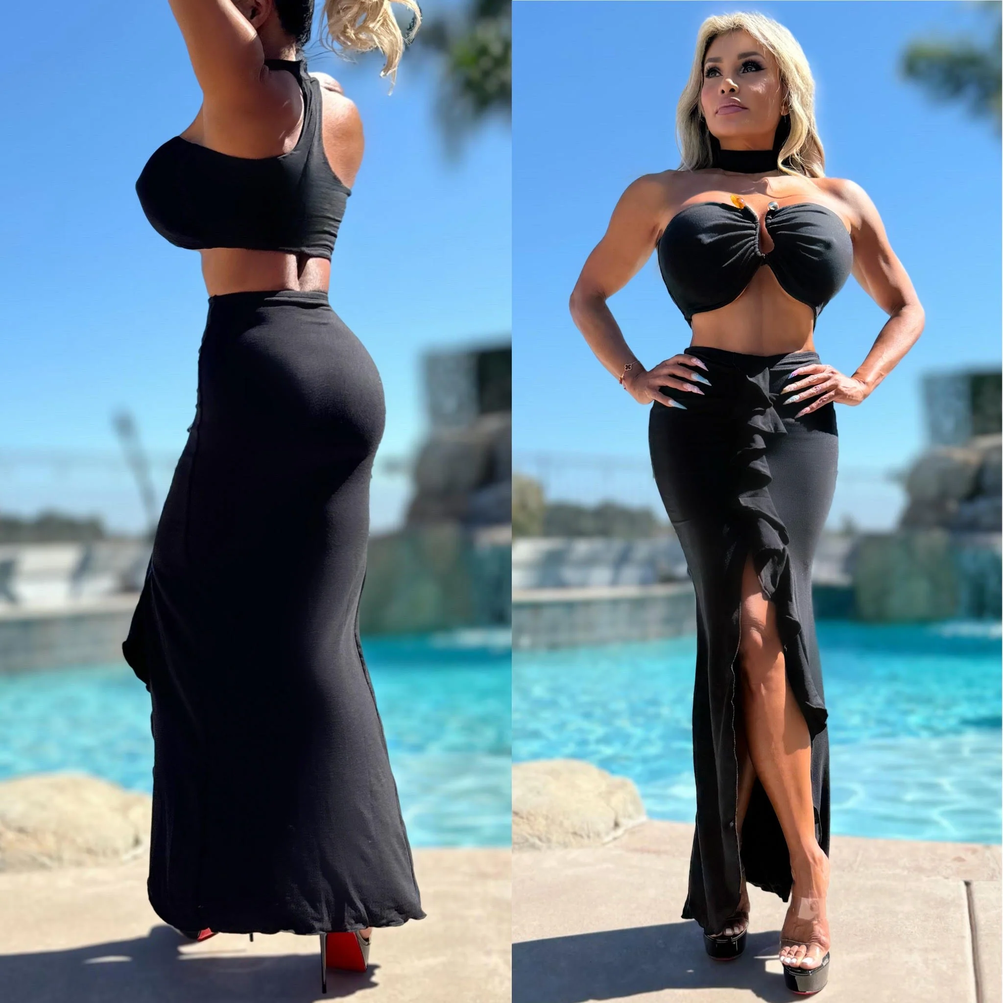 FINAL SALE Connie's EXCLUSIVE "HAWAIIAN ๐๏ธ BLACK BEACH SET" Racerback Choker Top and Maxi Skirt SET, Made in USA - Image 6