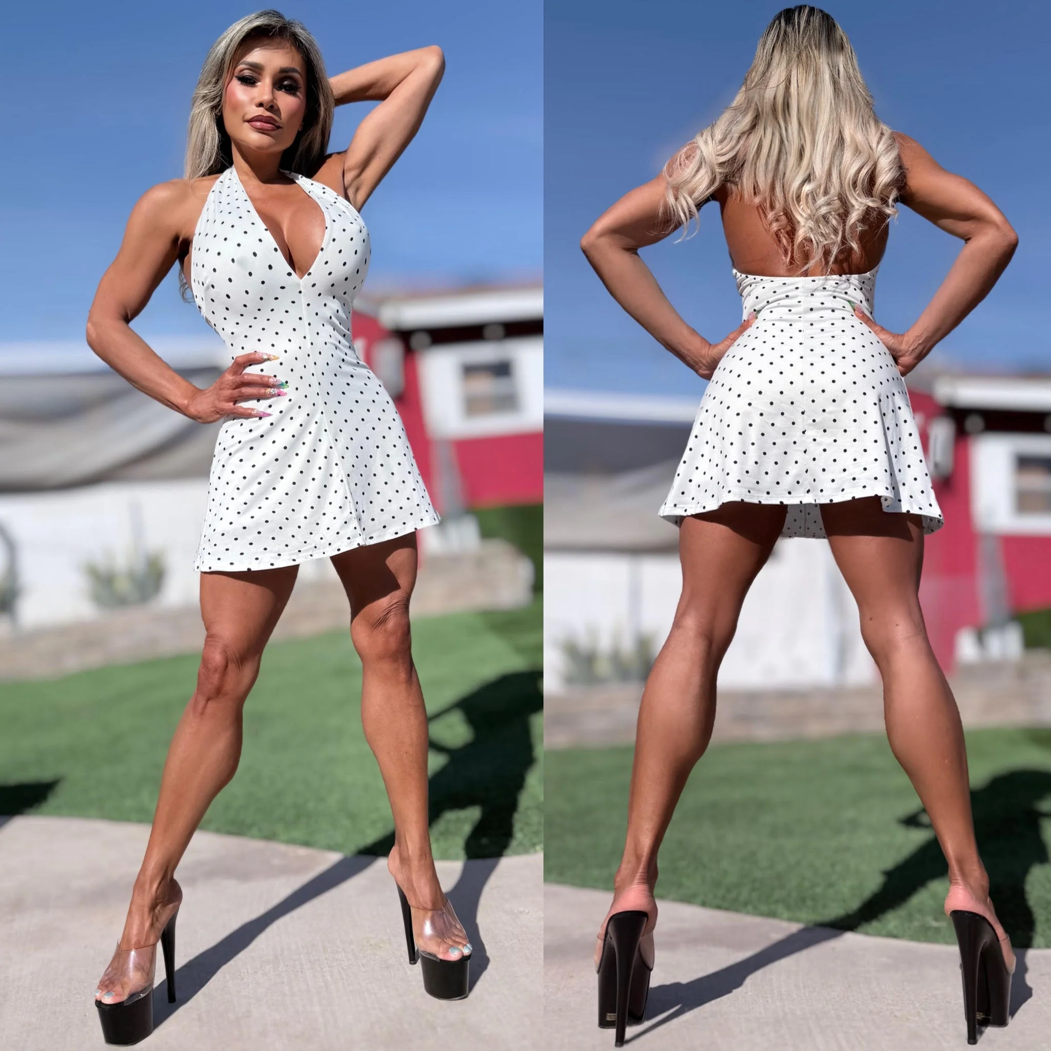 Connie's EXCLUSIVE & LIMITED "CUTE SEDUCTIVE POLKA DOT Mini" WHITE SWING SKIRT Lower, Built in Booty Shorts, Made in USA - Image 4