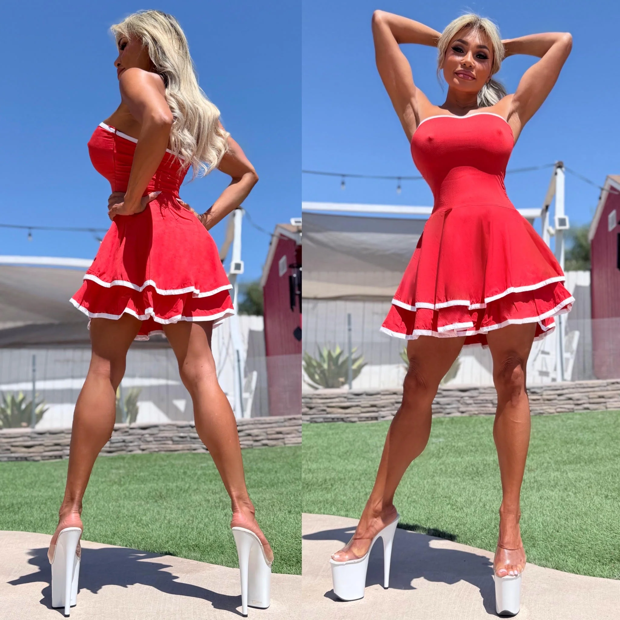 Connie's CUTE and Seductive 💋 "FITTED BANDEAU Tiered Ruffle Mini" Stretch Fabric, Side Zipper, NO SHORTS IN THIS MINI DRESS - Image 2