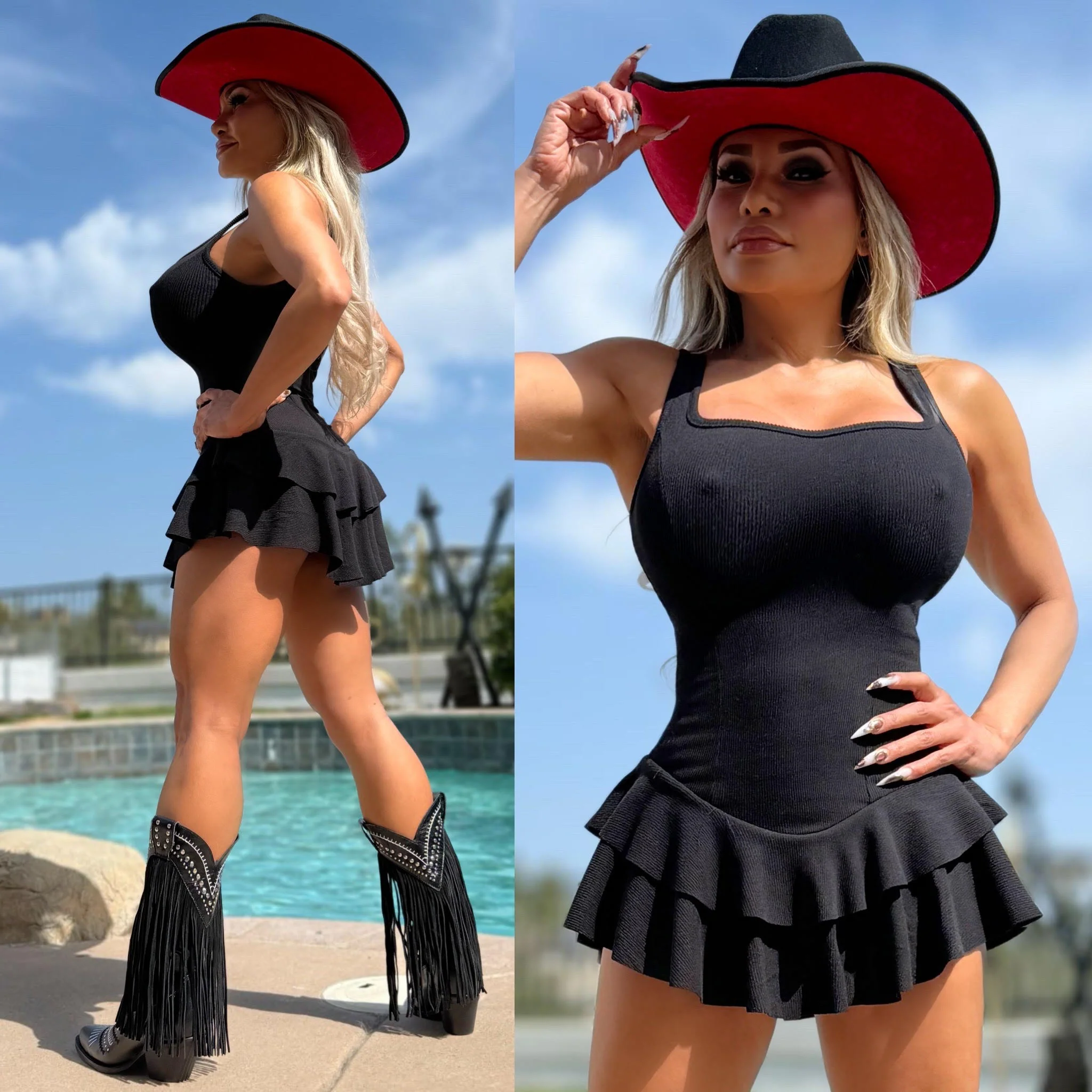Connie's EXCLUSIVE & LIMITED "Short Short BLACK Stretch Ribbed MICRO Mini" Ruffle Lower and Built in Booty Shorts, Made in The USA