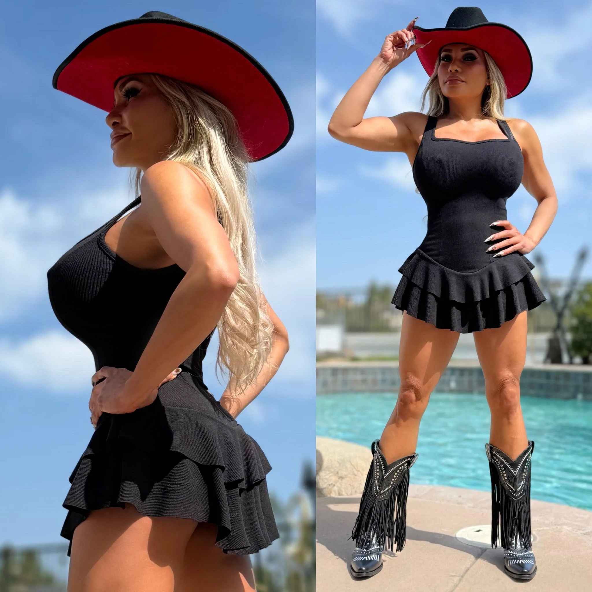 Connie's EXCLUSIVE & LIMITED "Short Short BLACK Stretch Ribbed MICRO Mini" Ruffle Lower and Built in Booty Shorts, Made in The USA - Image 2
