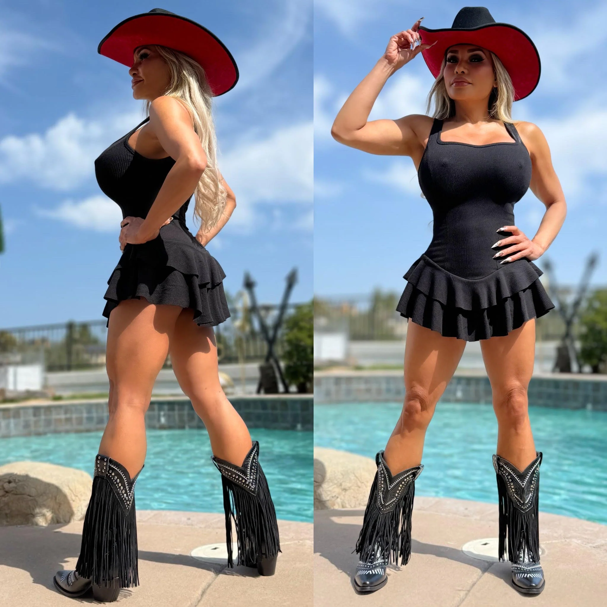 Connie's EXCLUSIVE & LIMITED "Short Short BLACK Stretch Ribbed MICRO Mini" Ruffle Lower and Built in Booty Shorts, Made in The USA - Image 5