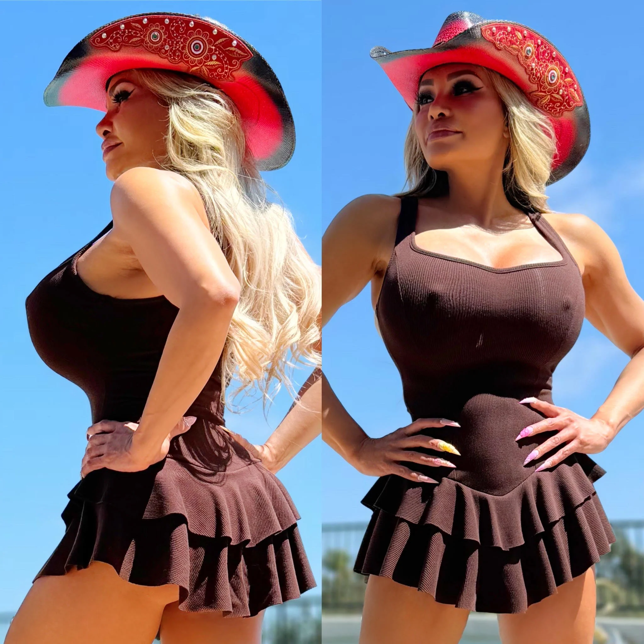 Connie's EXCLUSIVE & LIMITED "Short Short BROWN Stretch Ribbed MICRO Mini" Ruffle Lower and Built in Booty Shorts, Made in The USA - Image 6