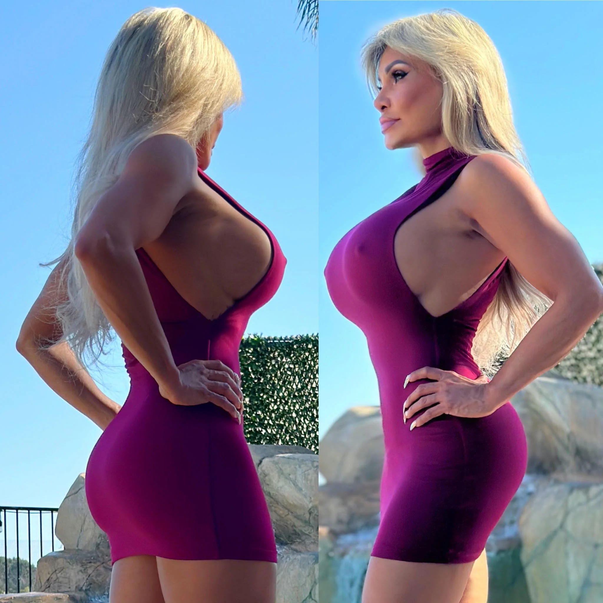 Connie's *EXCLUSIVE* "MOCK NECK SIDE CLEAVAGE PERFECTION Mini" RED WINE ๐ท Top Shelf DOUBLE FABRIC SUPPORT, No Bra Needed .... Made in the USA - Image 2