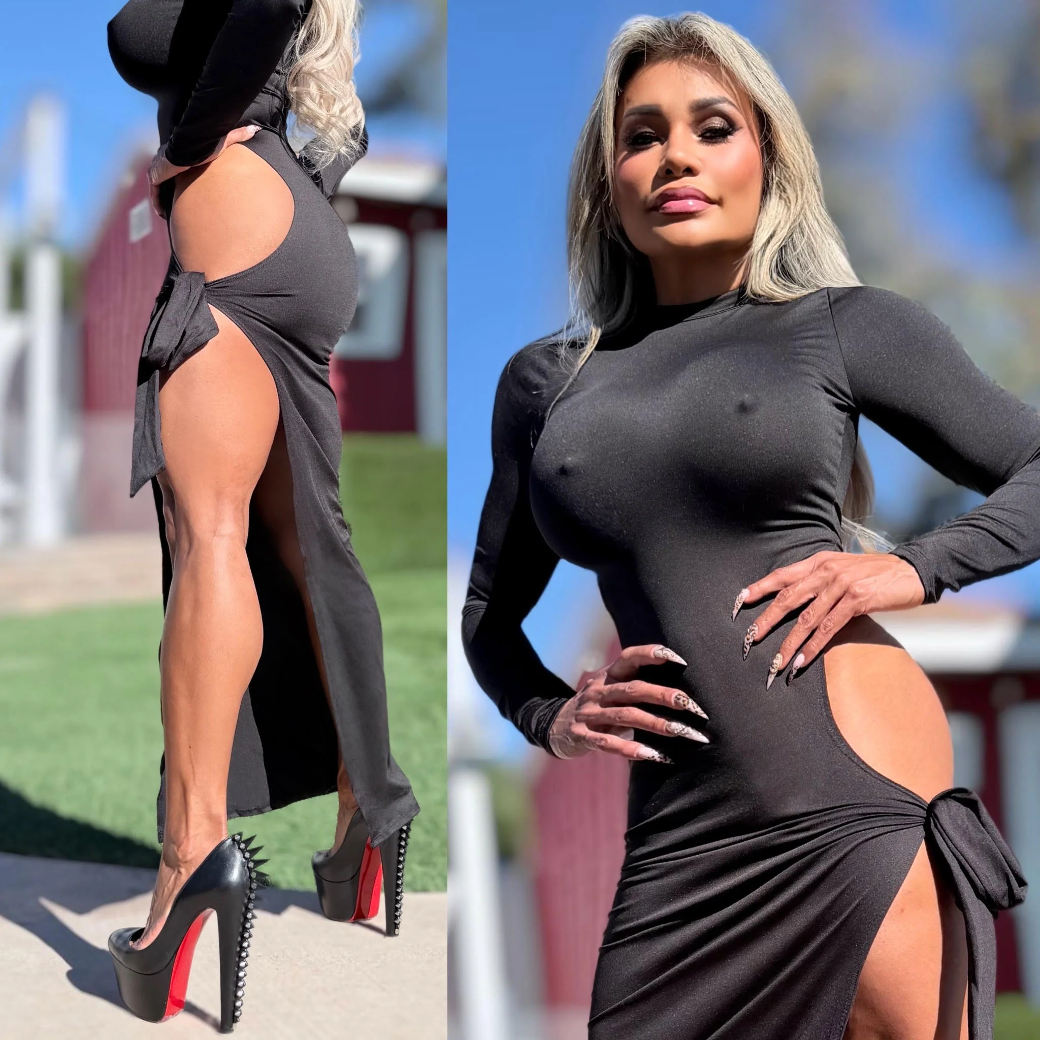 Connie's EXCLUSIVE!!! "BLACK Ferrari EVENING Mock Neck MAXI 🍸🍸🍸" High Hip Cut, Thigh Tie, Full stretch Fit, No Zippers - Image 2