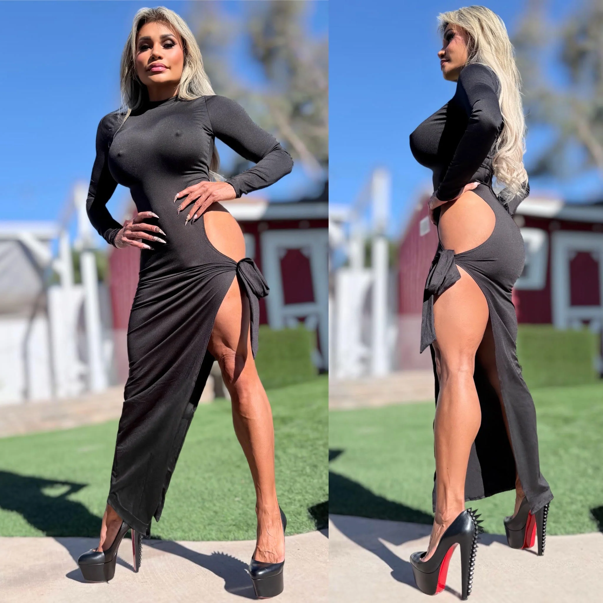 Connie's EXCLUSIVE!!! "BLACK Ferrari EVENING Mock Neck MAXI 🍸🍸🍸" High Hip Cut, Thigh Tie, Full stretch Fit, No Zippers - Image 3