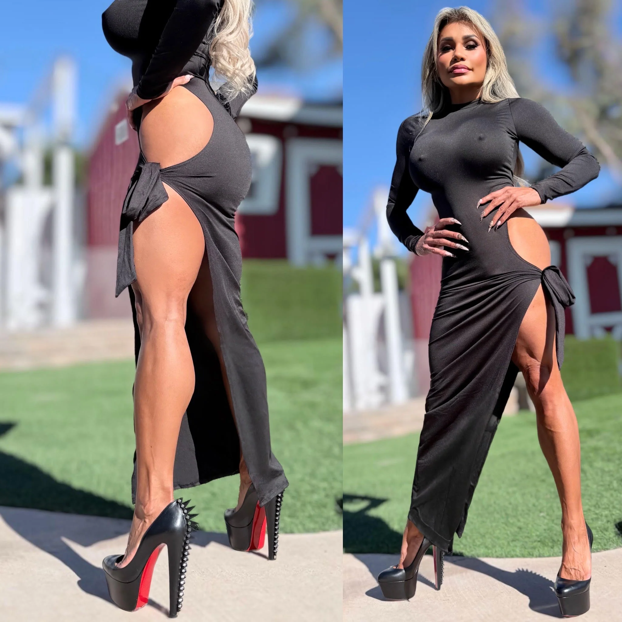 Connie's EXCLUSIVE!!! "BLACK Ferrari EVENING Mock Neck MAXI 🍸🍸🍸" High Hip Cut, Thigh Tie, Full stretch Fit, No Zippers - Image 4