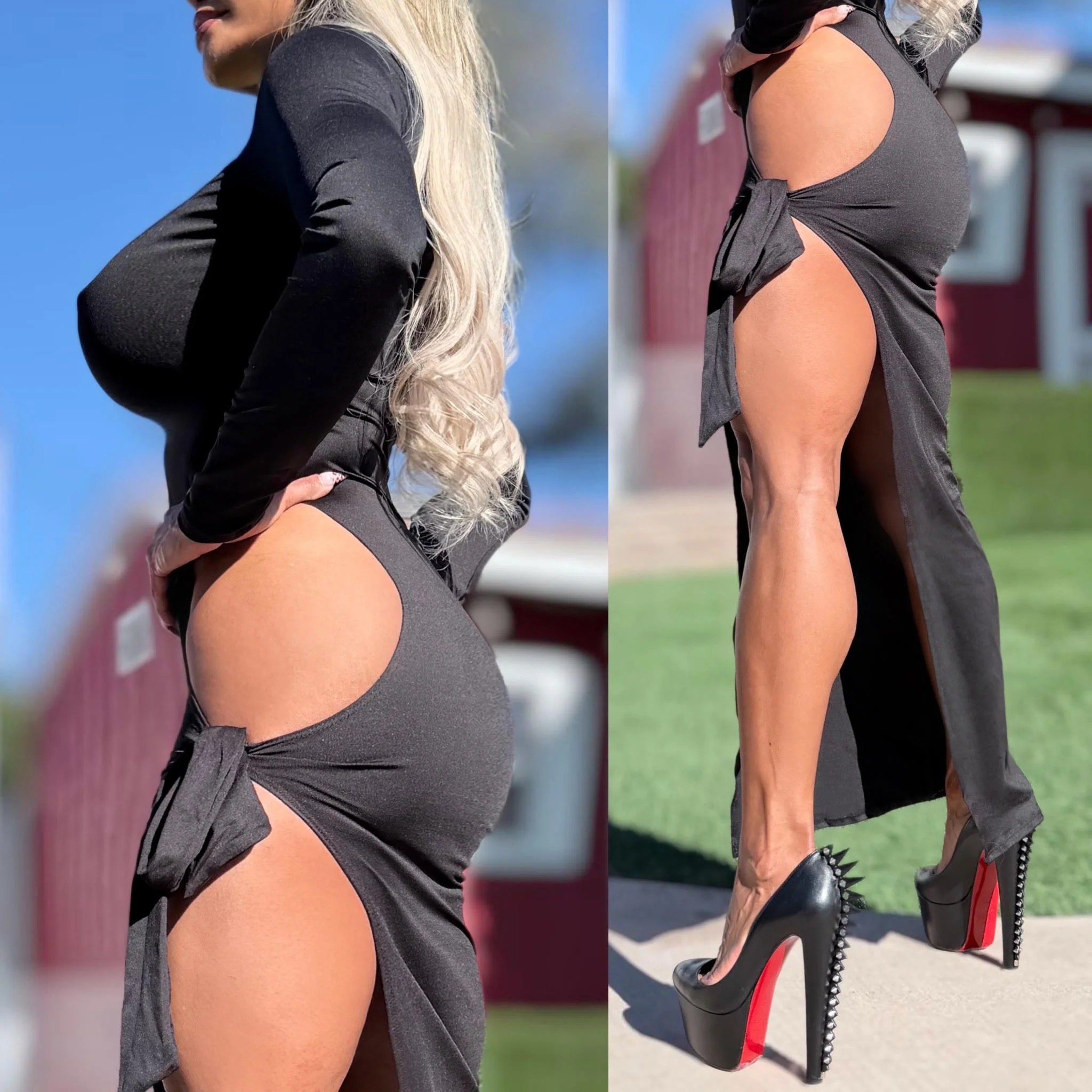 Connie's EXCLUSIVE!!! "BLACK Ferrari EVENING Mock Neck MAXI 🍸🍸🍸" High Hip Cut, Thigh Tie, Full stretch Fit, No Zippers - Image 5