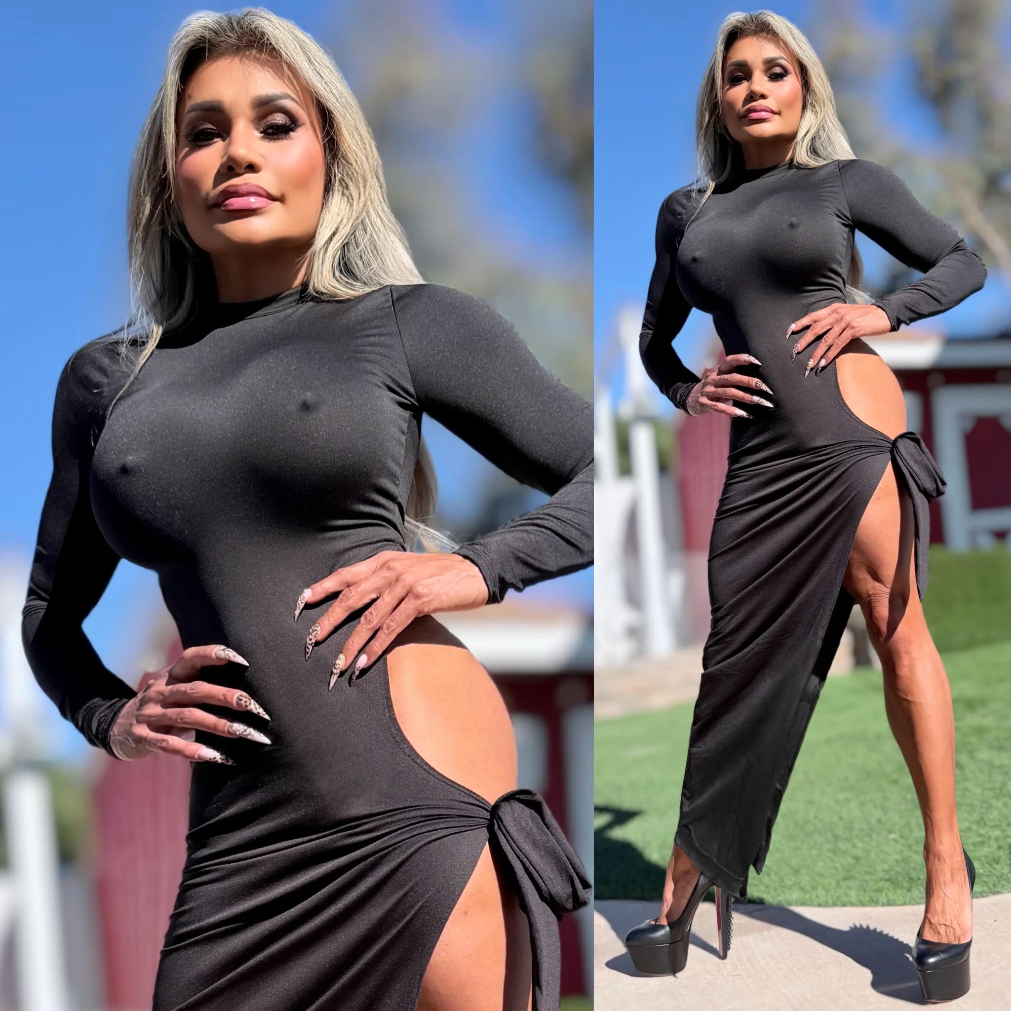 Connie's EXCLUSIVE!!! "BLACK Ferrari EVENING Mock Neck MAXI 🍸🍸🍸" High Hip Cut, Thigh Tie, Full stretch Fit, No Zippers - Image 6