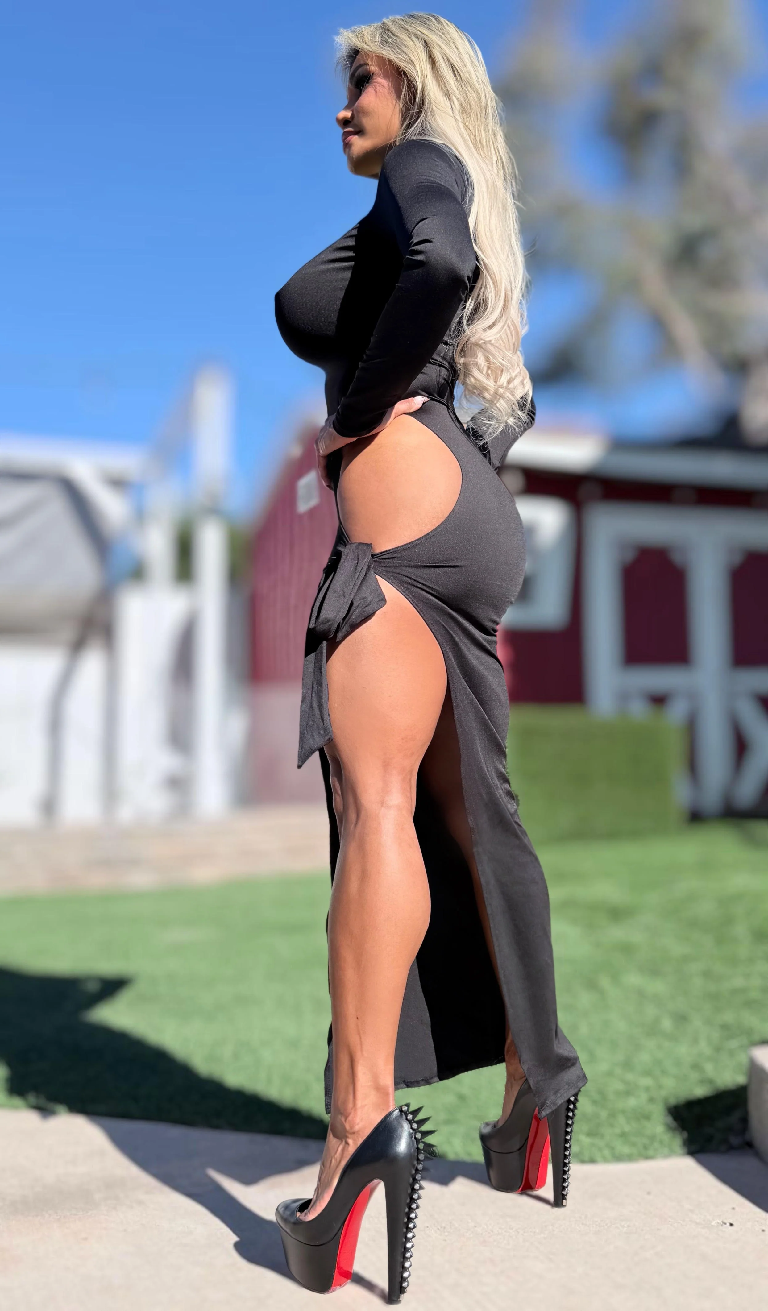 Connie's EXCLUSIVE!!! "BLACK Ferrari EVENING Mock Neck MAXI 🍸🍸🍸" High Hip Cut, Thigh Tie, Full stretch Fit, No Zippers - Image 8