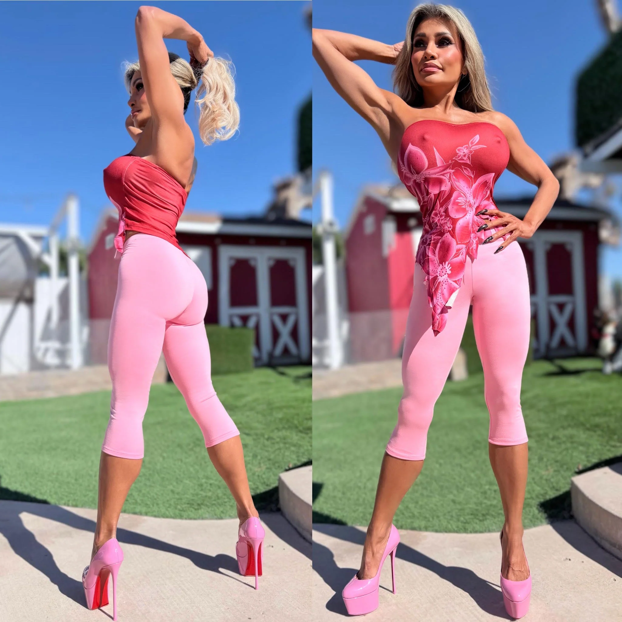 Connie's EXCLUSIVE!! MADE in USA!!! "PINK CAPRI LEGGINGS" Signature Double Fabric Construction - Image 8
