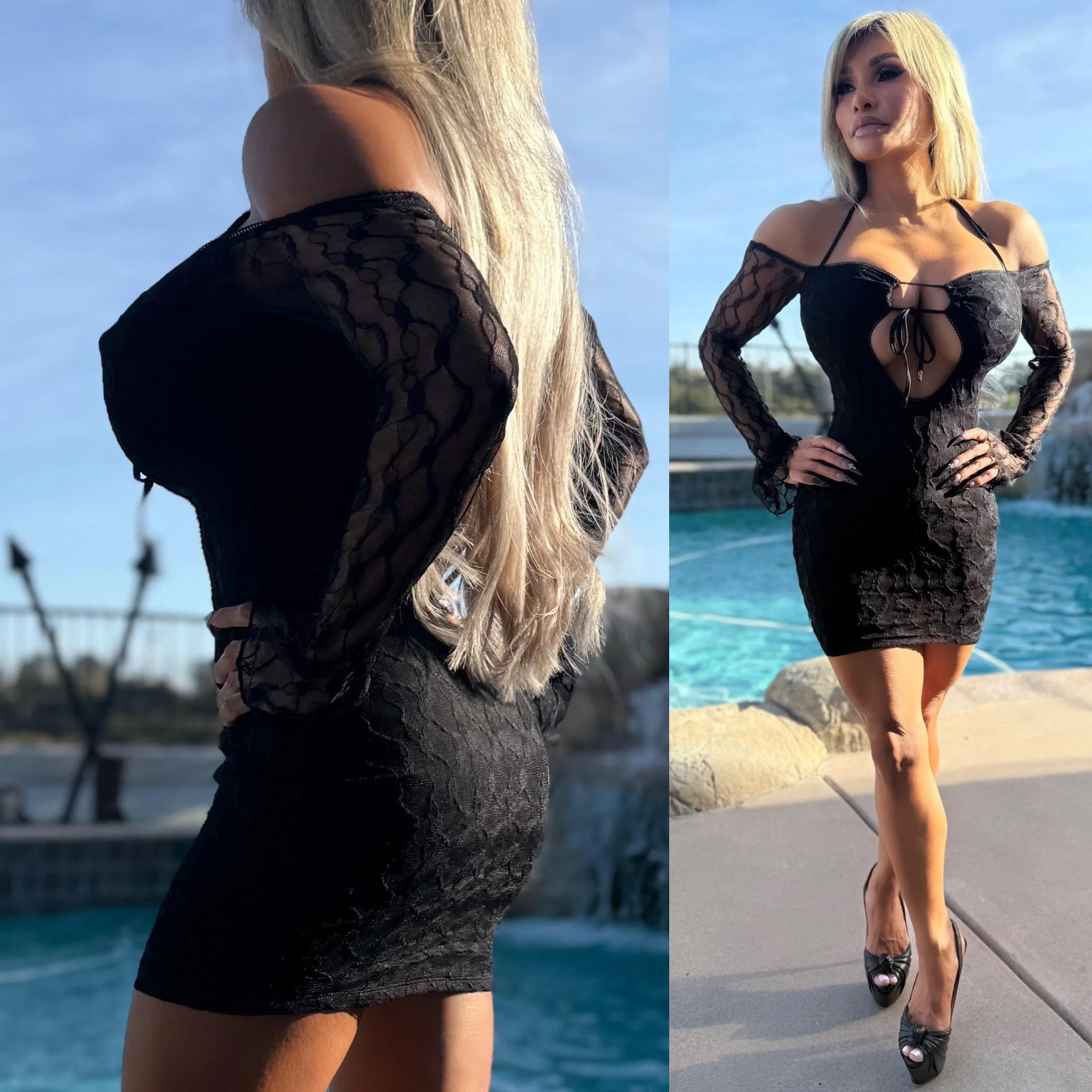 FINAL SALE Connie's EXCLUSIVE & RICH "BLACK LACE VIXEN Mini" FULL STRETCH Fabric, Lined Front back and See thru Arms - Image 4