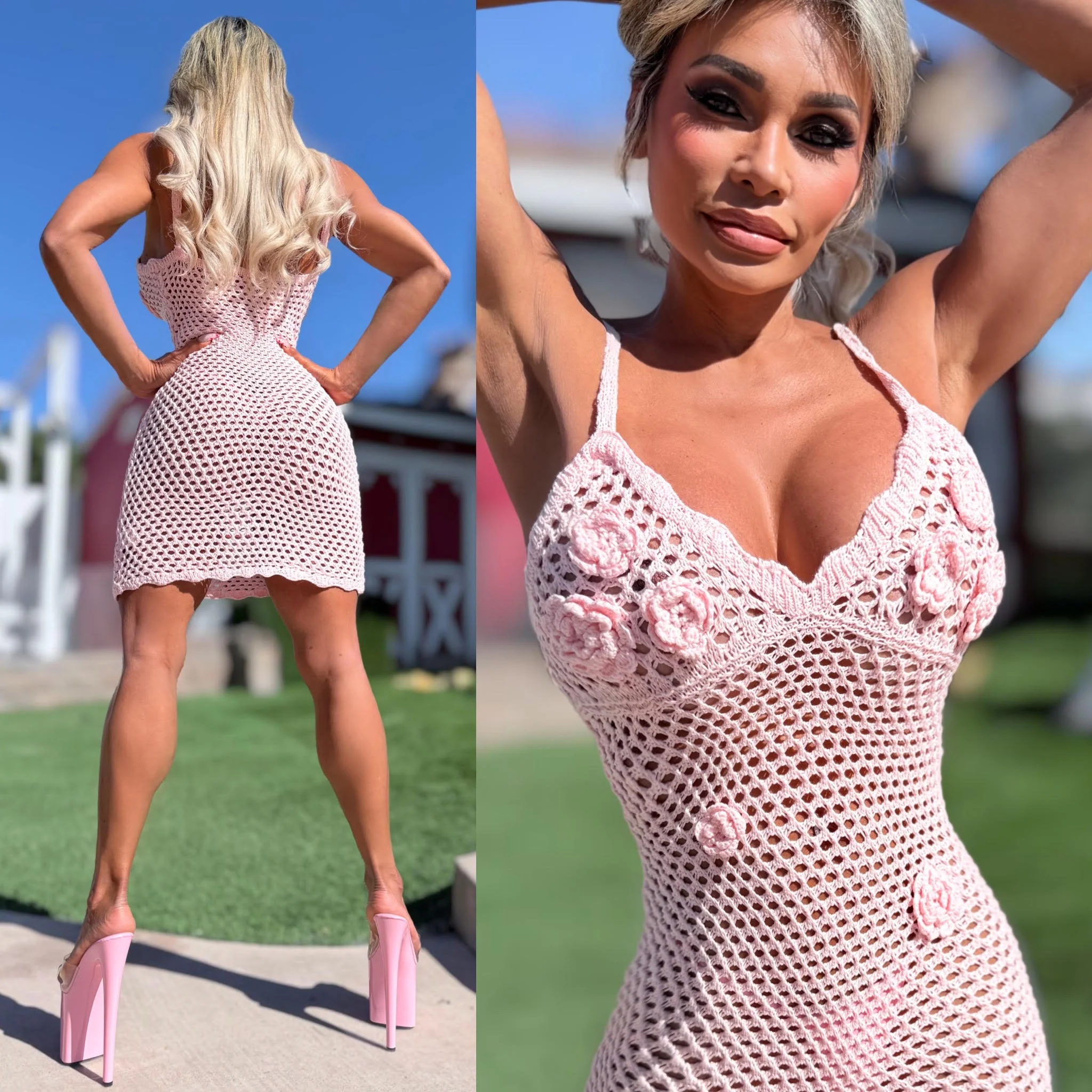 Connie's EXCLUSIVE $ RICH "PINK KITTY CROCHET MINI DRESS" Unlined, adjustable shoulder Straps, Soft feel and Stretch - Image 4