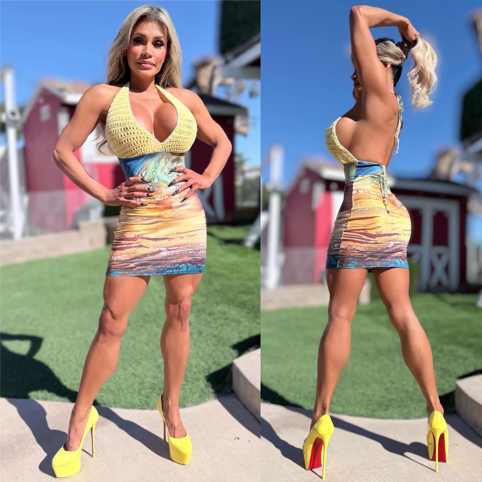 Connie's EXCLUSIVE "DESERT SUNSET MINI DRESS" SUNSET LOWER CROCHET UPPER, Adjustable Halter Neck and Back tie - Image 6