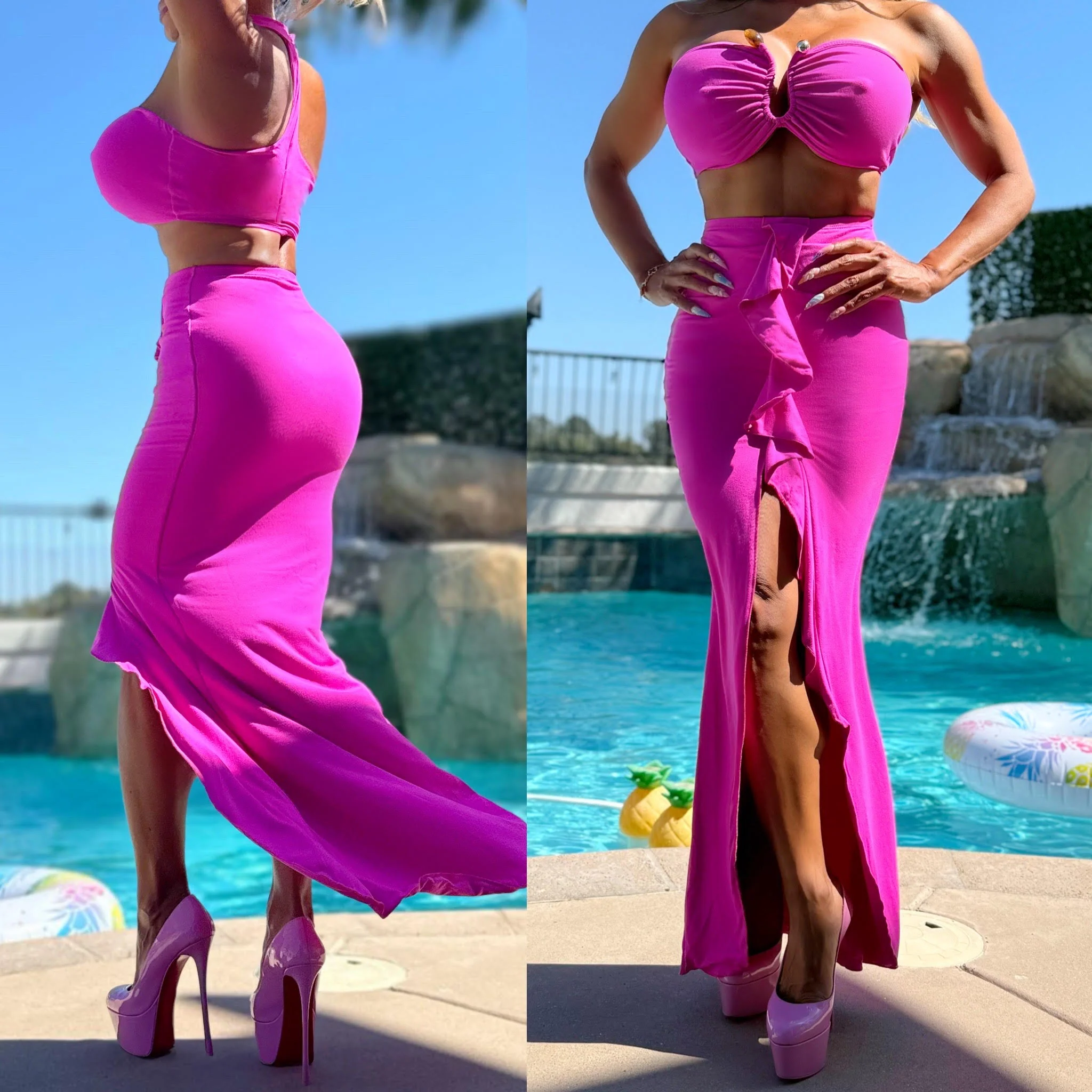 FINAL SALE Connie's EXCLUSIVE "HAWAIIAN ๐๏ธ PASSION PINK SET" Racerback Choker Top and Maxi Skirt SET, Made in USA - Image 6