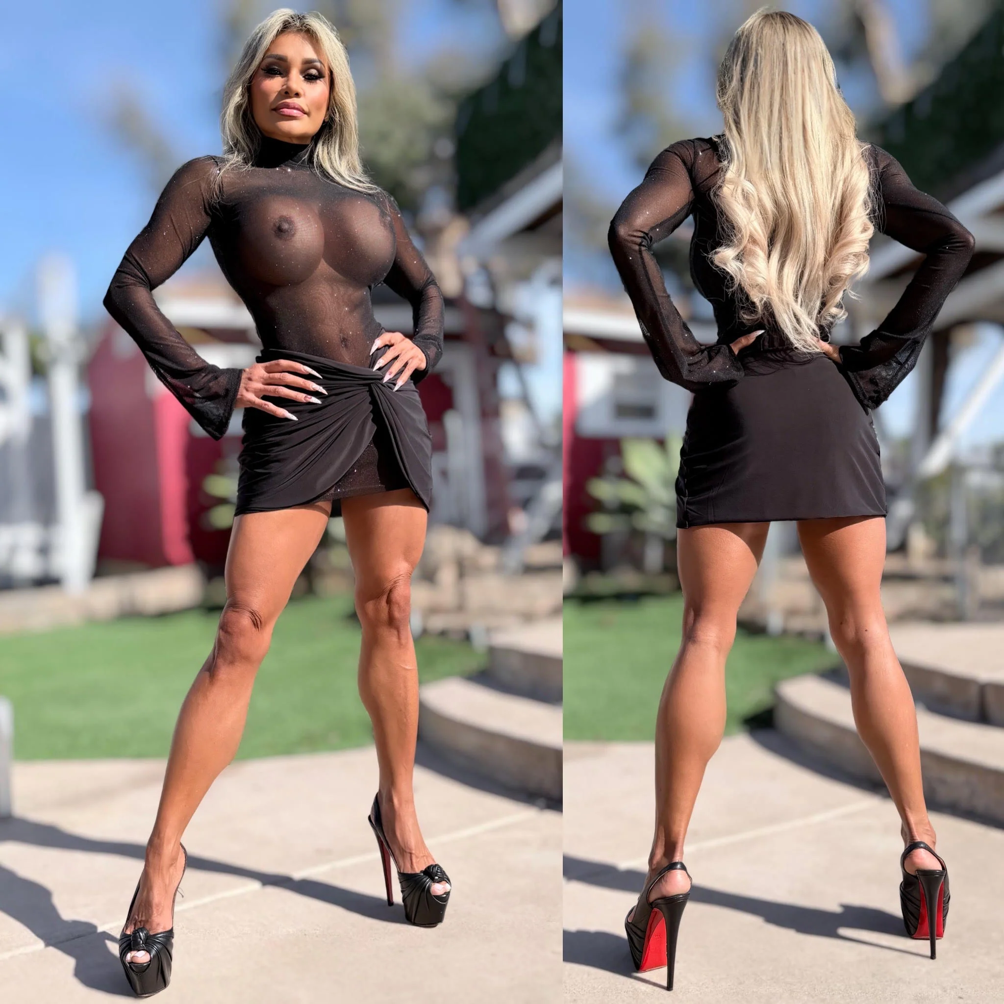 Connie's EXCLUSIVE "RICH BLACK 🥂 SPARKLE MINI" Full STRETCH See Thru Mesh Dress with Wrap Skirt .. MADE in USA 👄 - Image 2