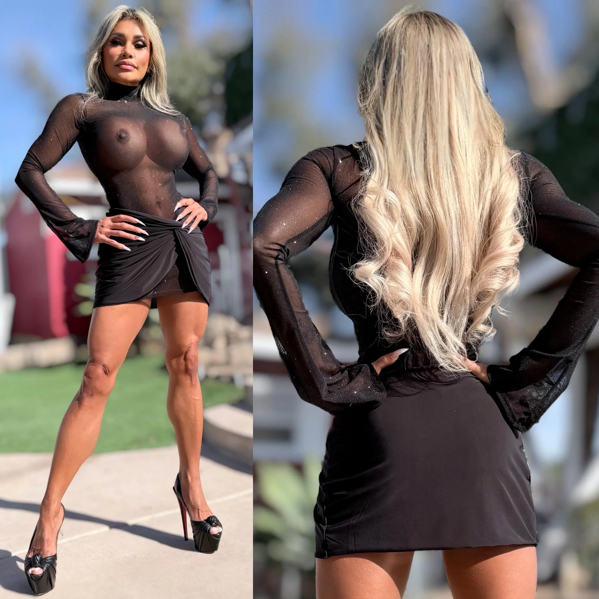 Connie's EXCLUSIVE "RICH BLACK 🥂 SPARKLE MINI" Full STRETCH See Thru Mesh Dress with Wrap Skirt .. MADE in USA 👄 - Image 3