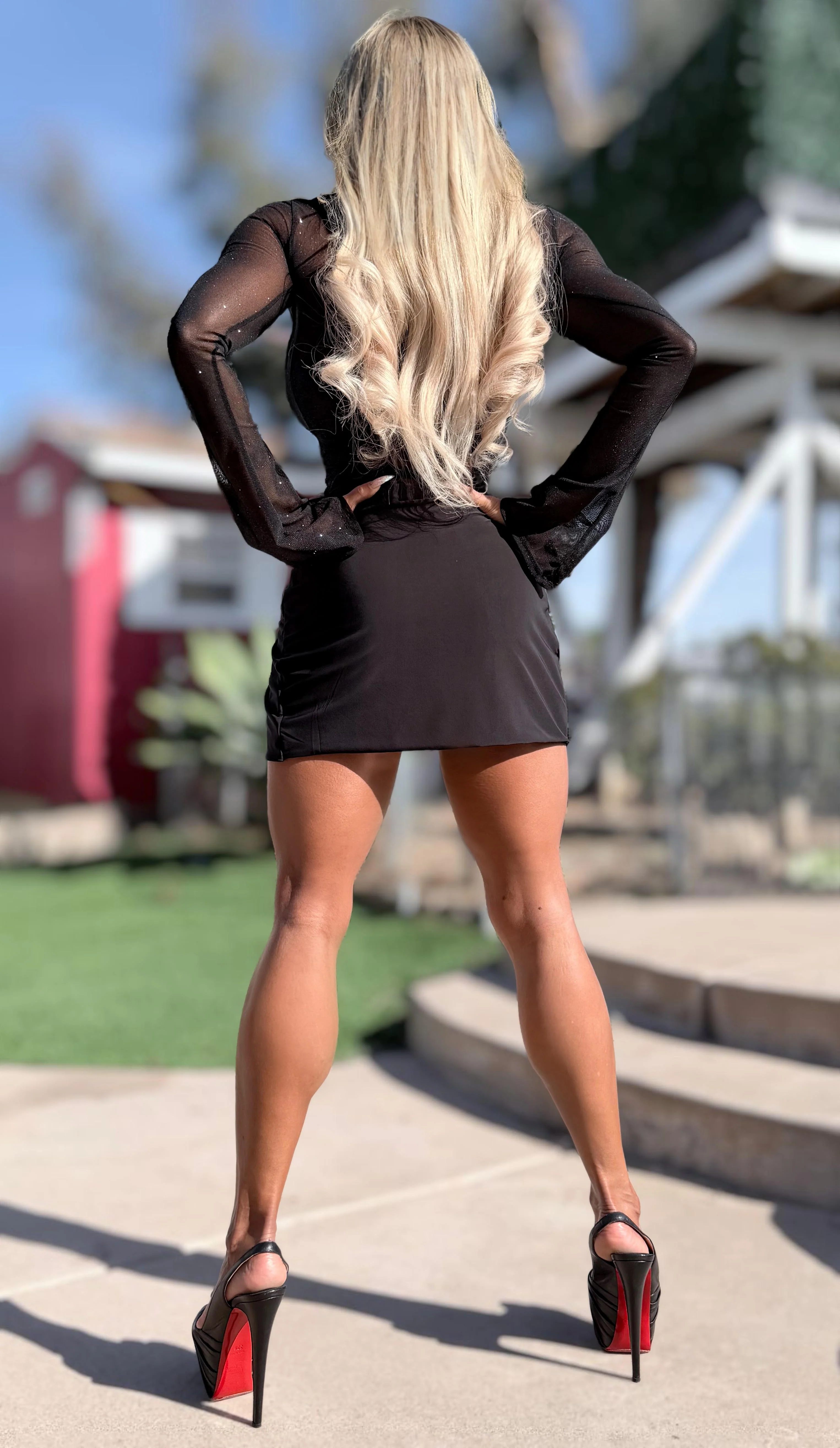 Connie's EXCLUSIVE "RICH BLACK 🥂 SPARKLE MINI" Full STRETCH See Thru Mesh Dress with Wrap Skirt .. MADE in USA 👄 - Image 8
