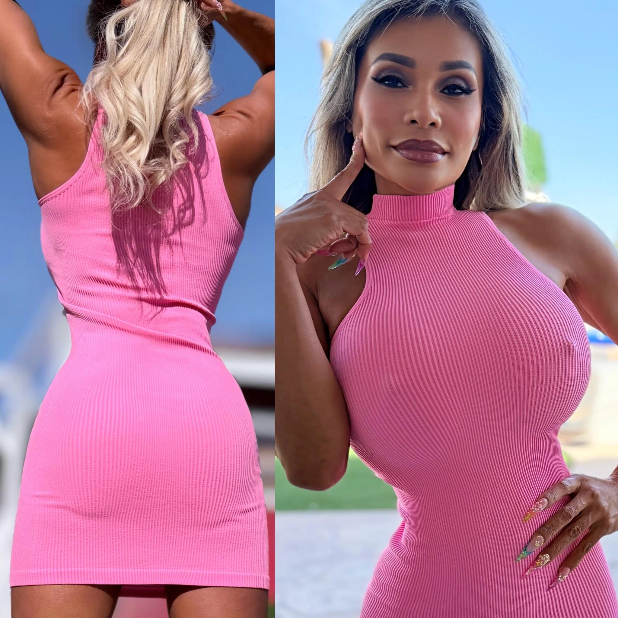 Connie's EXCLUSIVE "SEAMLESS and DELICIOUS STRAWBERRY MILK 🍓🍓🍓 PINK RIBBED MOCK NECK Mini" Super Stretchy, NOT LINED - Image 2
