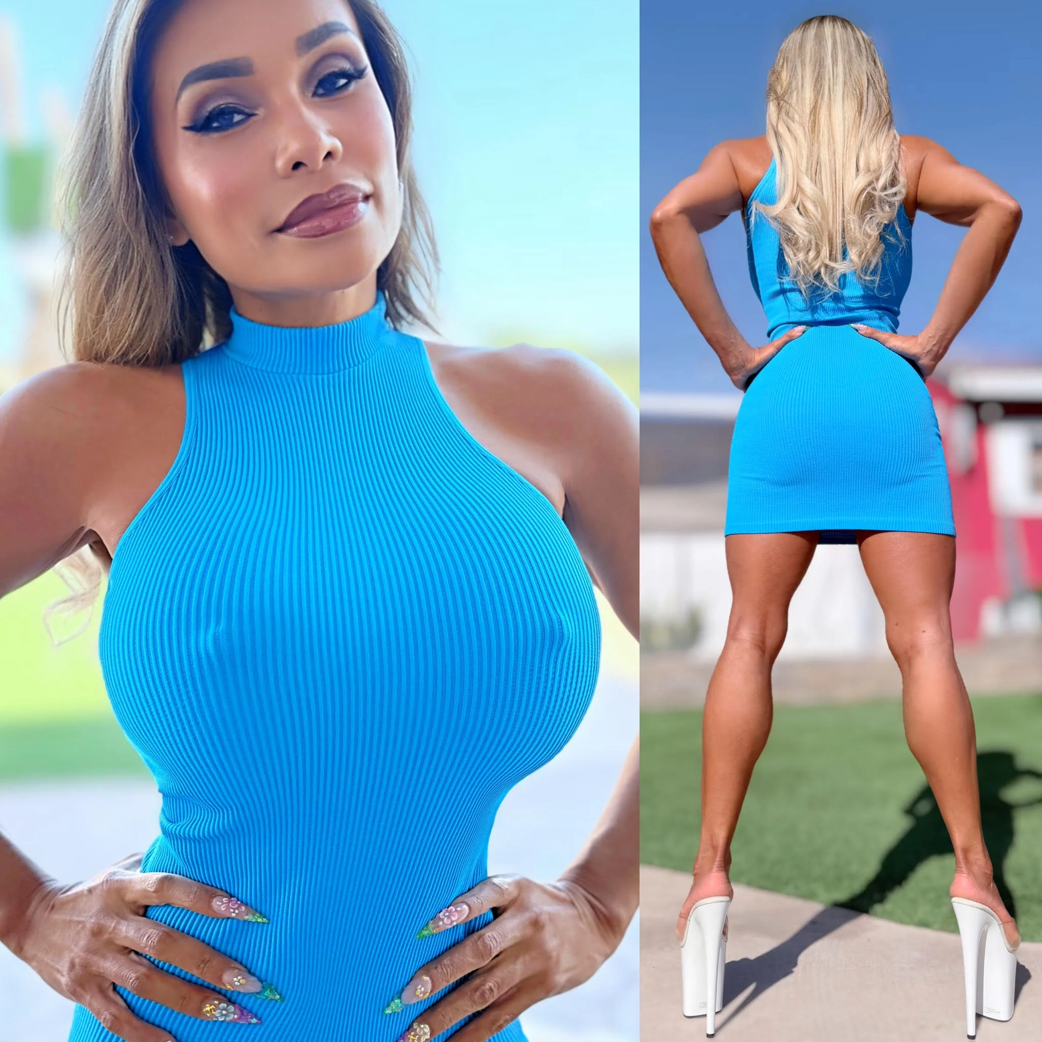 Connie's EXCLUSIVE "SEAMLESS and DELICIOUS BLUE BREEZE RIBBED MOCK NECK Mini" Super Stretchy, NOT LINED