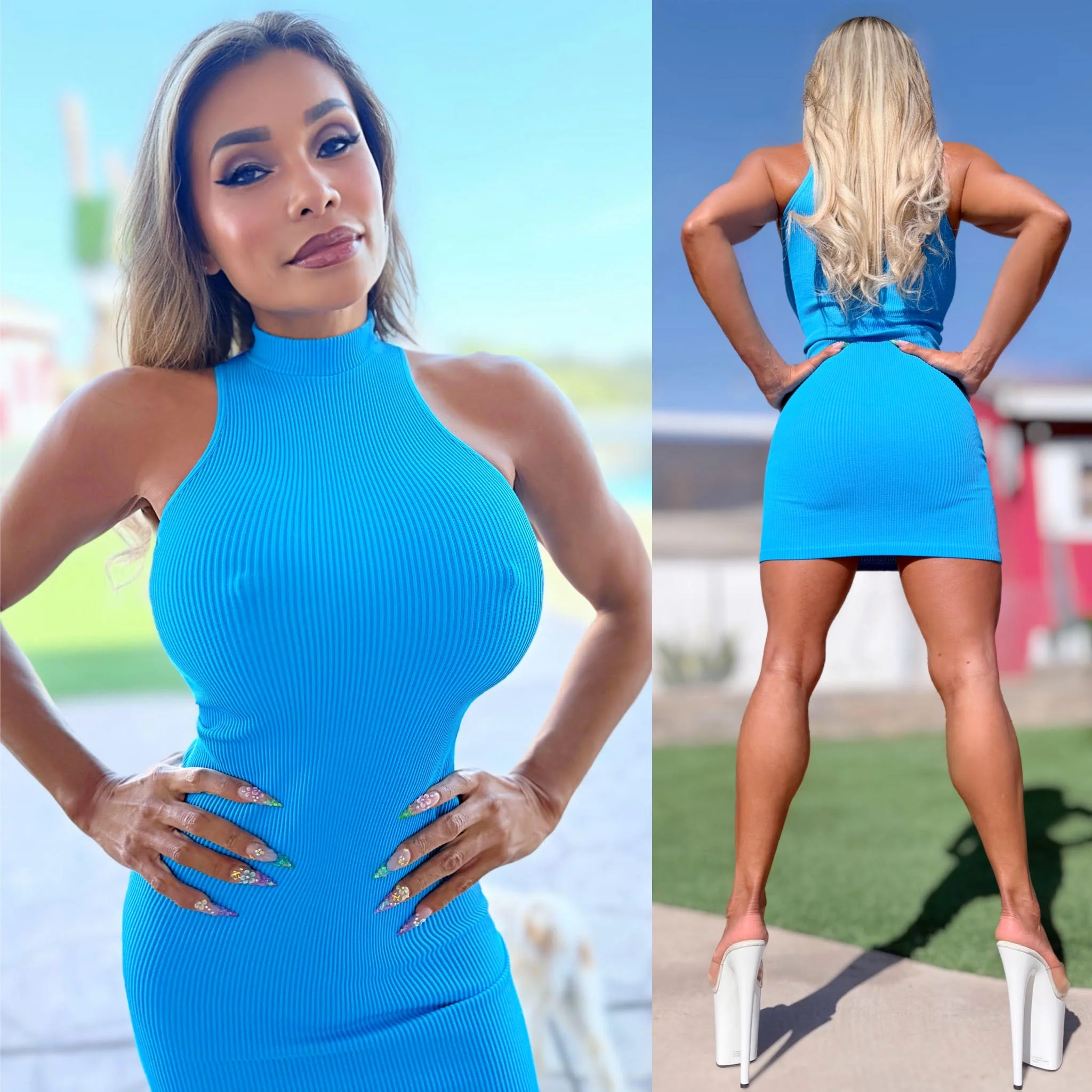 Connie's EXCLUSIVE "SEAMLESS and DELICIOUS BLUE BREEZE RIBBED MOCK NECK Mini" Super Stretchy, NOT LINED - Image 8