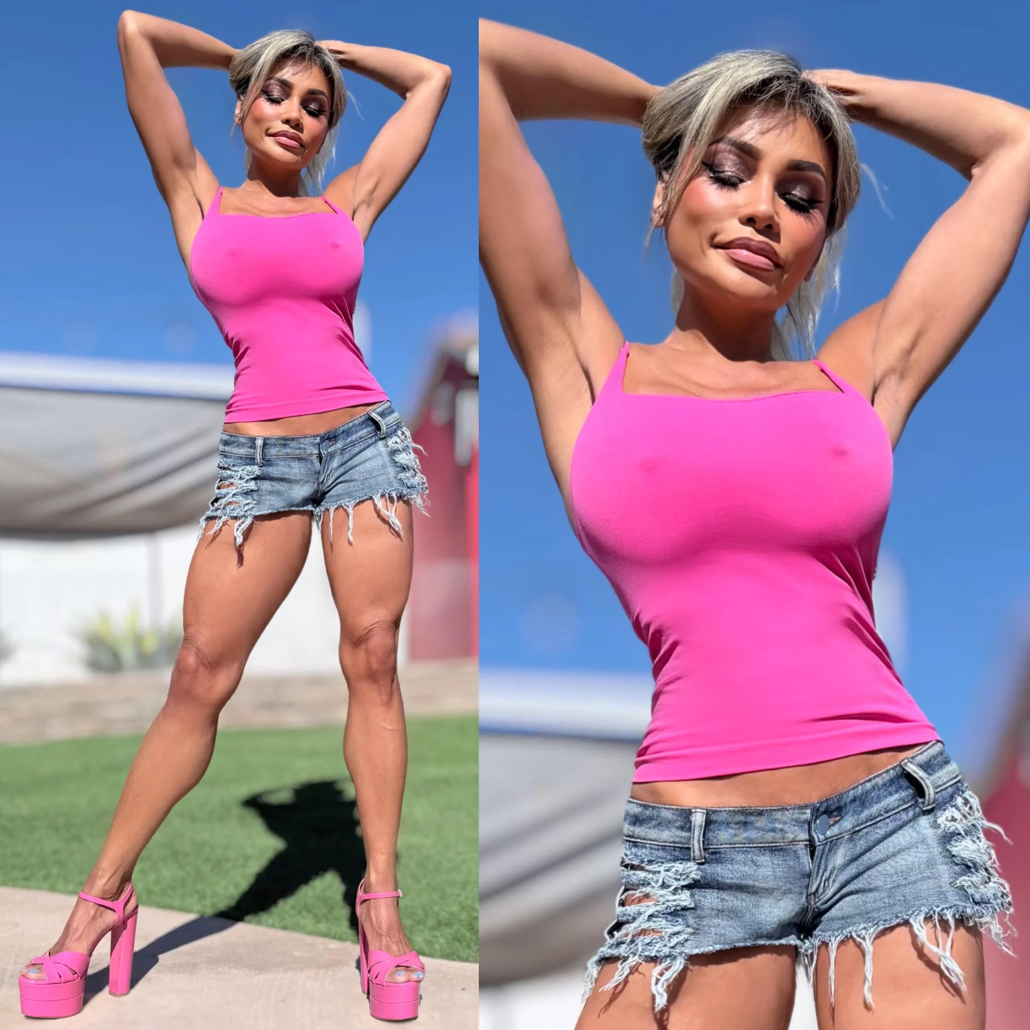 Connie's Exclusive "SEAMLESS and SMOOTH DOUBLE Layer CAMI Top" BRIGHT PINK Super Stretch Fit...Made in The USA😍 - Image 2