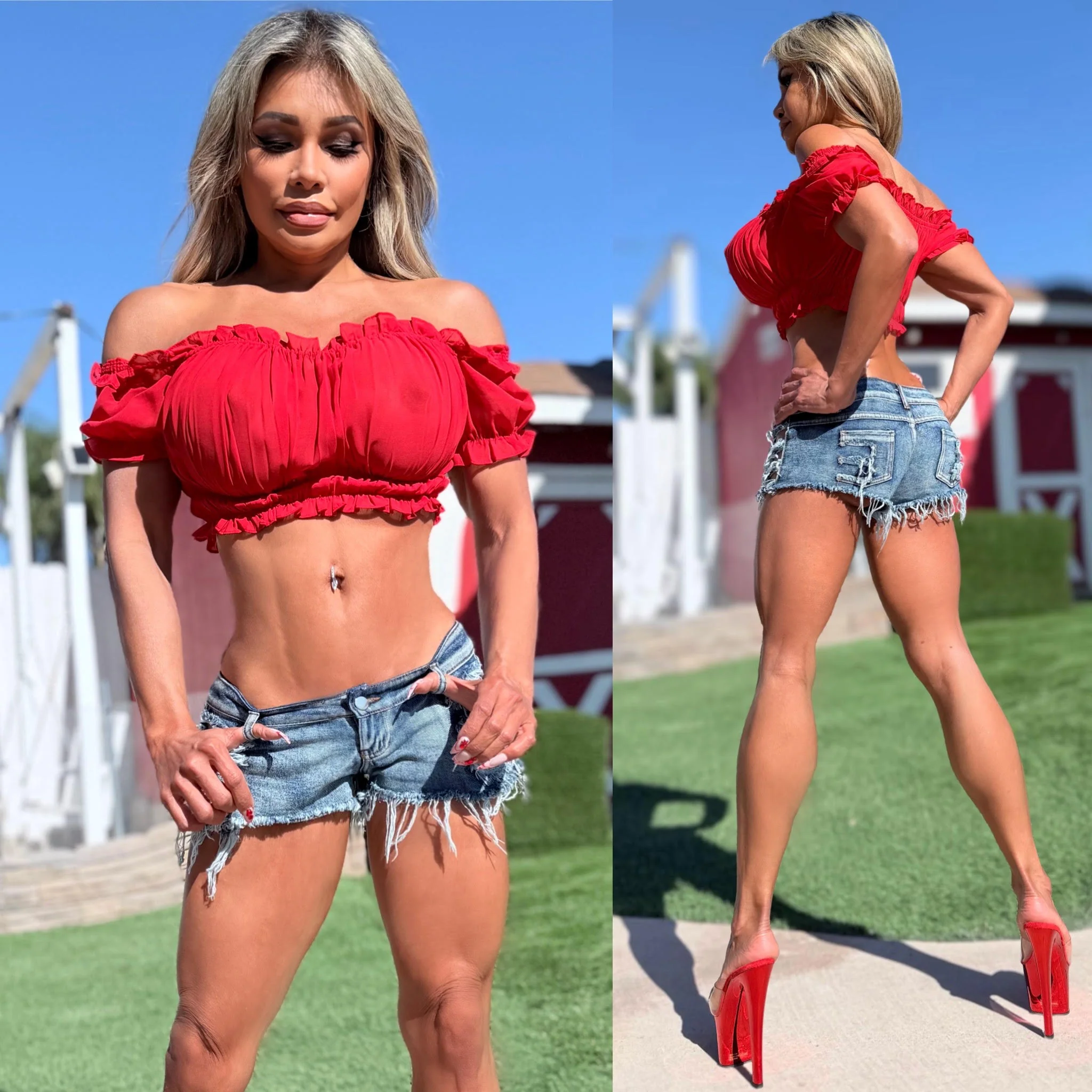Connie's EXCLUSIVE!!! "Semi Sheer RED Crop Top" Soft Semi See thru with Elastic chest and arm to fit a wide range of sizes, Not For the Shy