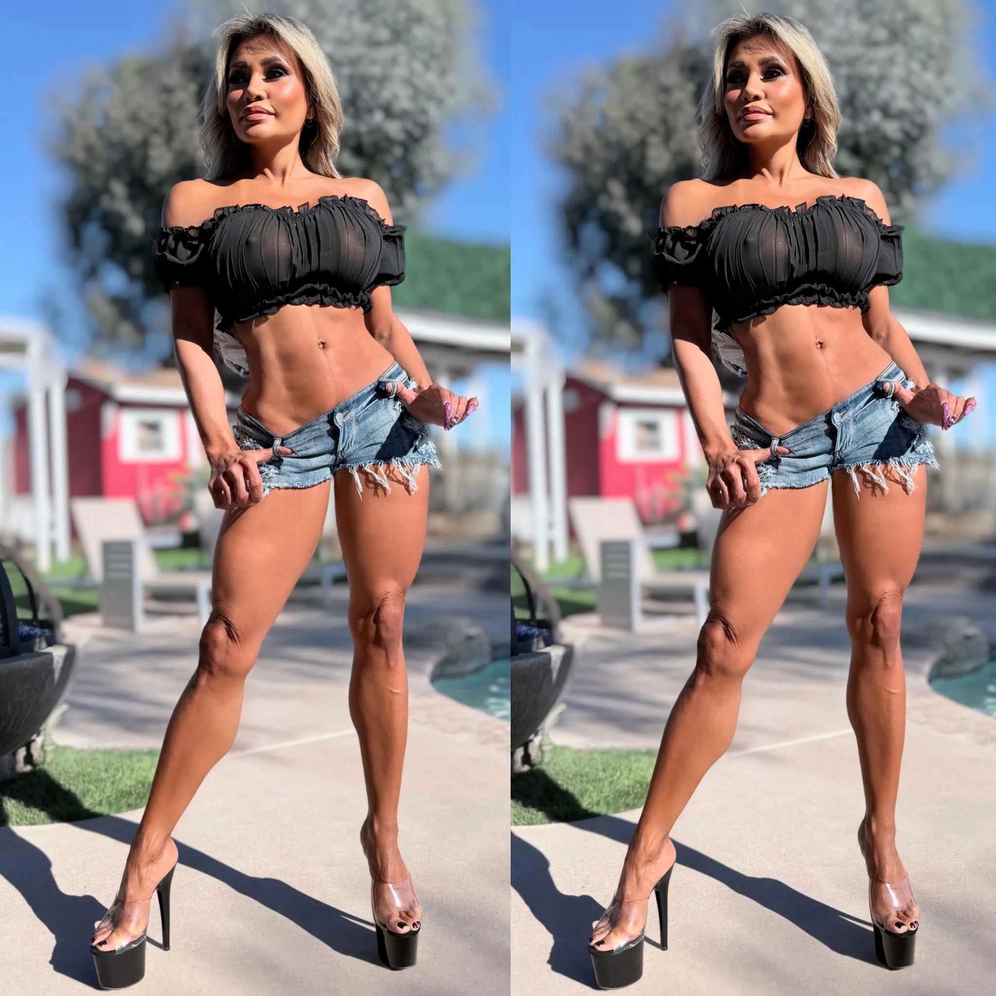 Connie's EXCLUSIVE!!! "Semi Sheer BLACK Crop Top" Soft Semi See thru with Elastic chest and arm to fit a wide range of sizes, Not For the Shy - Image 3